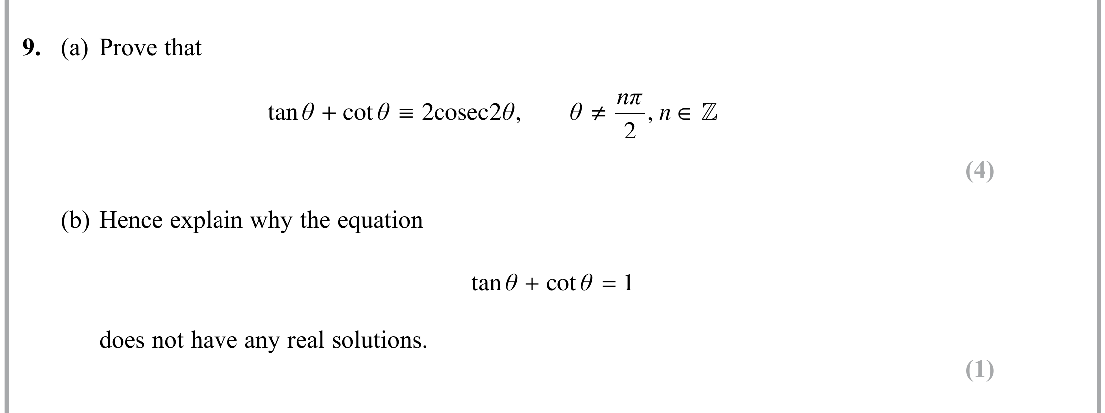 Question 9 — Trig — Edexcel Sample Paper
