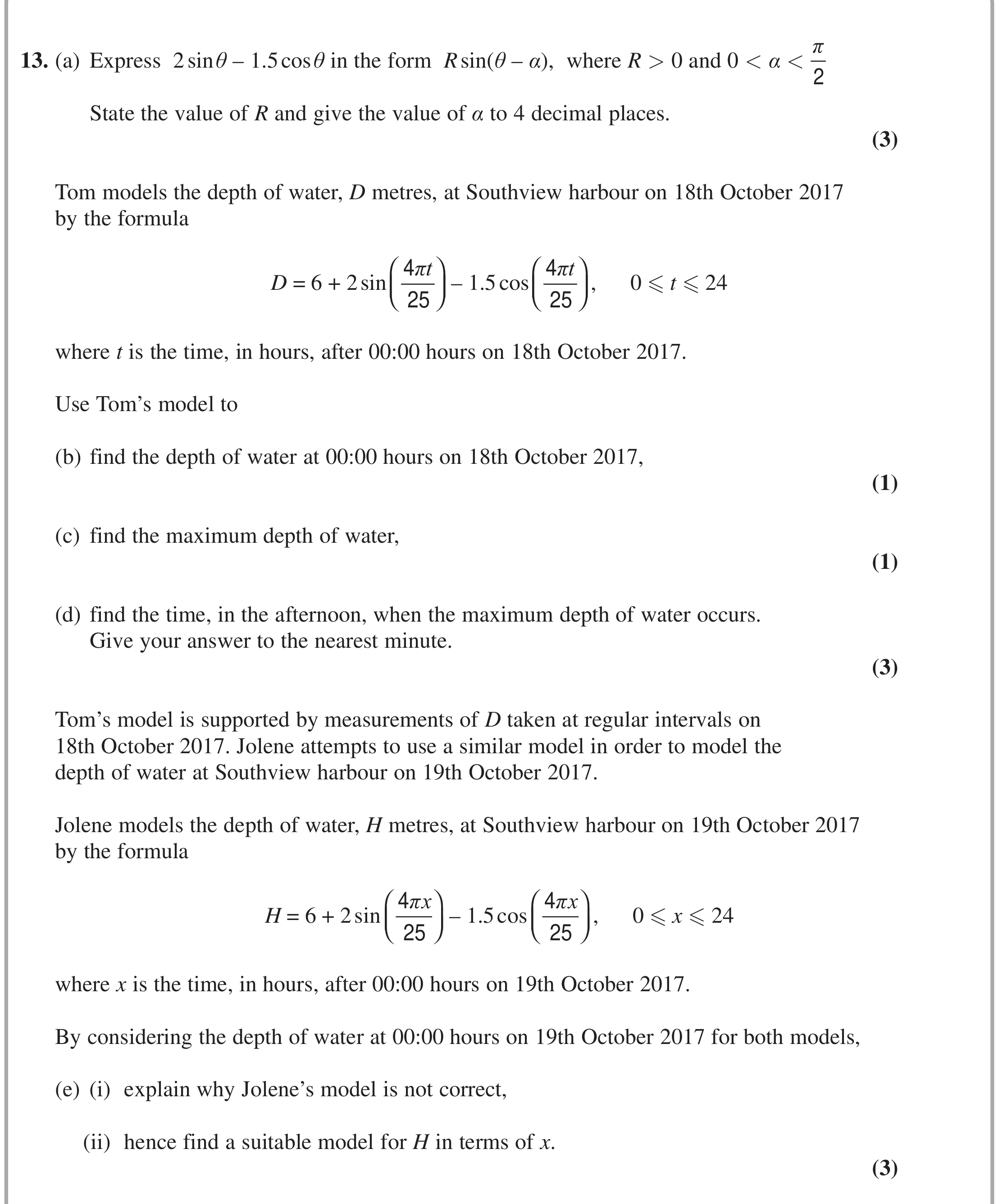 Question 13 — Trig — Edexcel Specimen