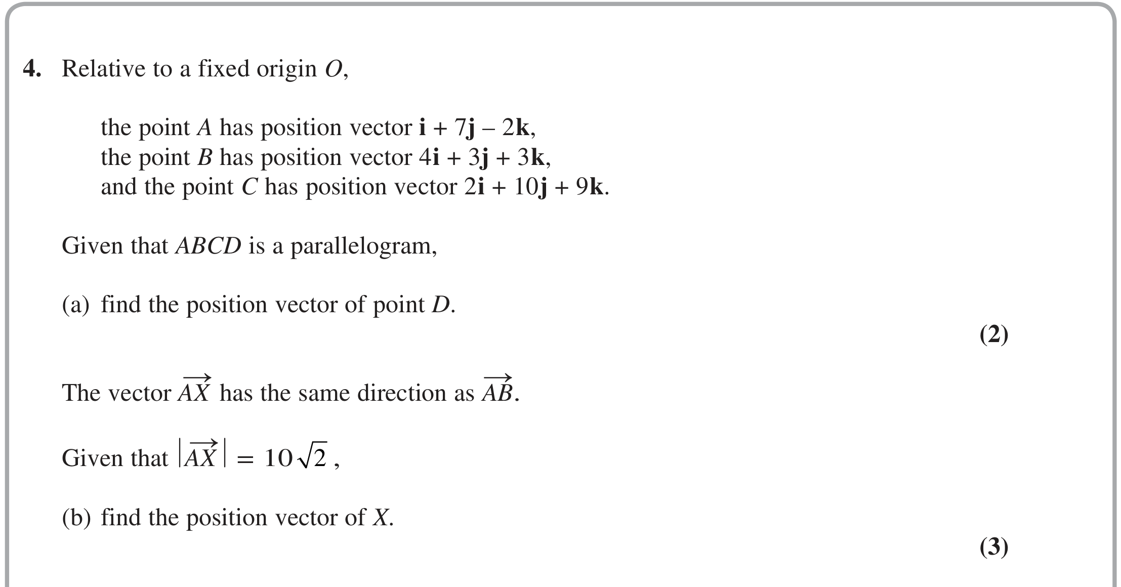 Question 4 — Vectors — Edexcel Specimen