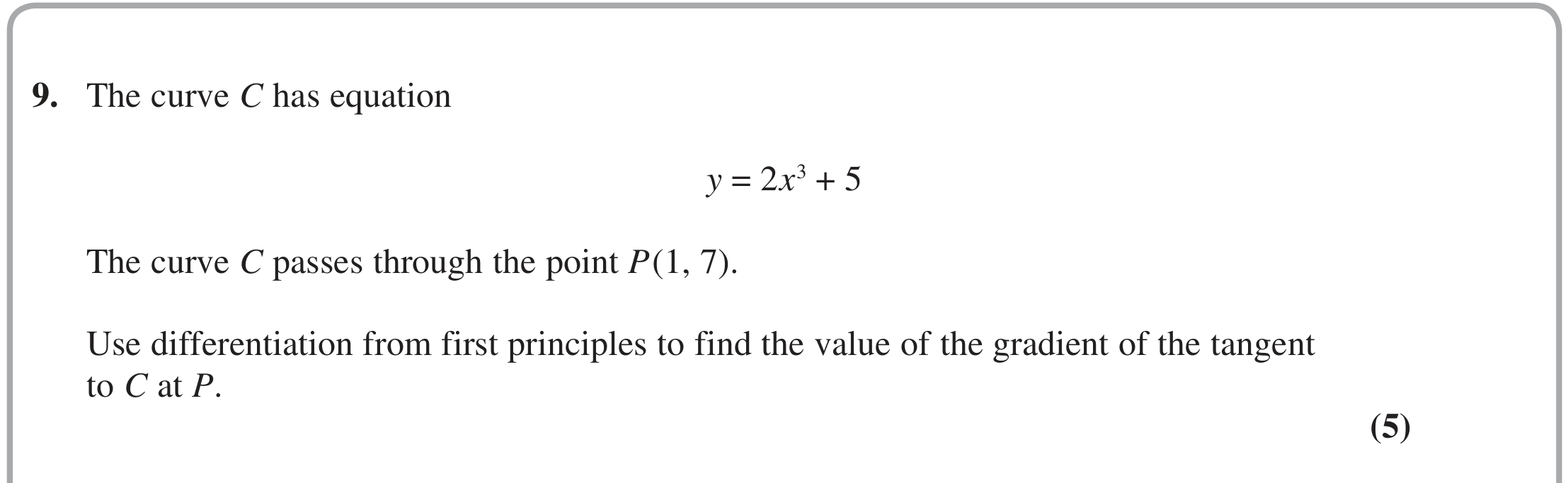 Question 9 — Differentiation — Edexcel Specimen