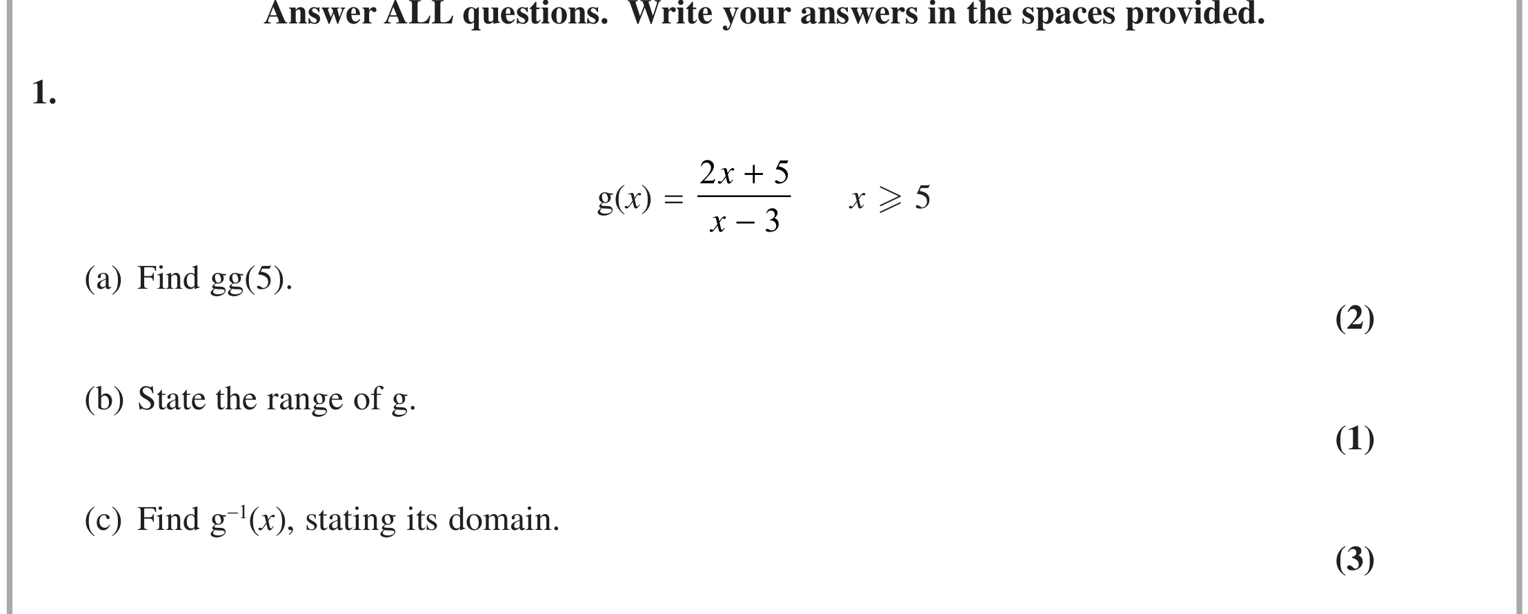 Question 1 — Functions — Edexcel June 2018