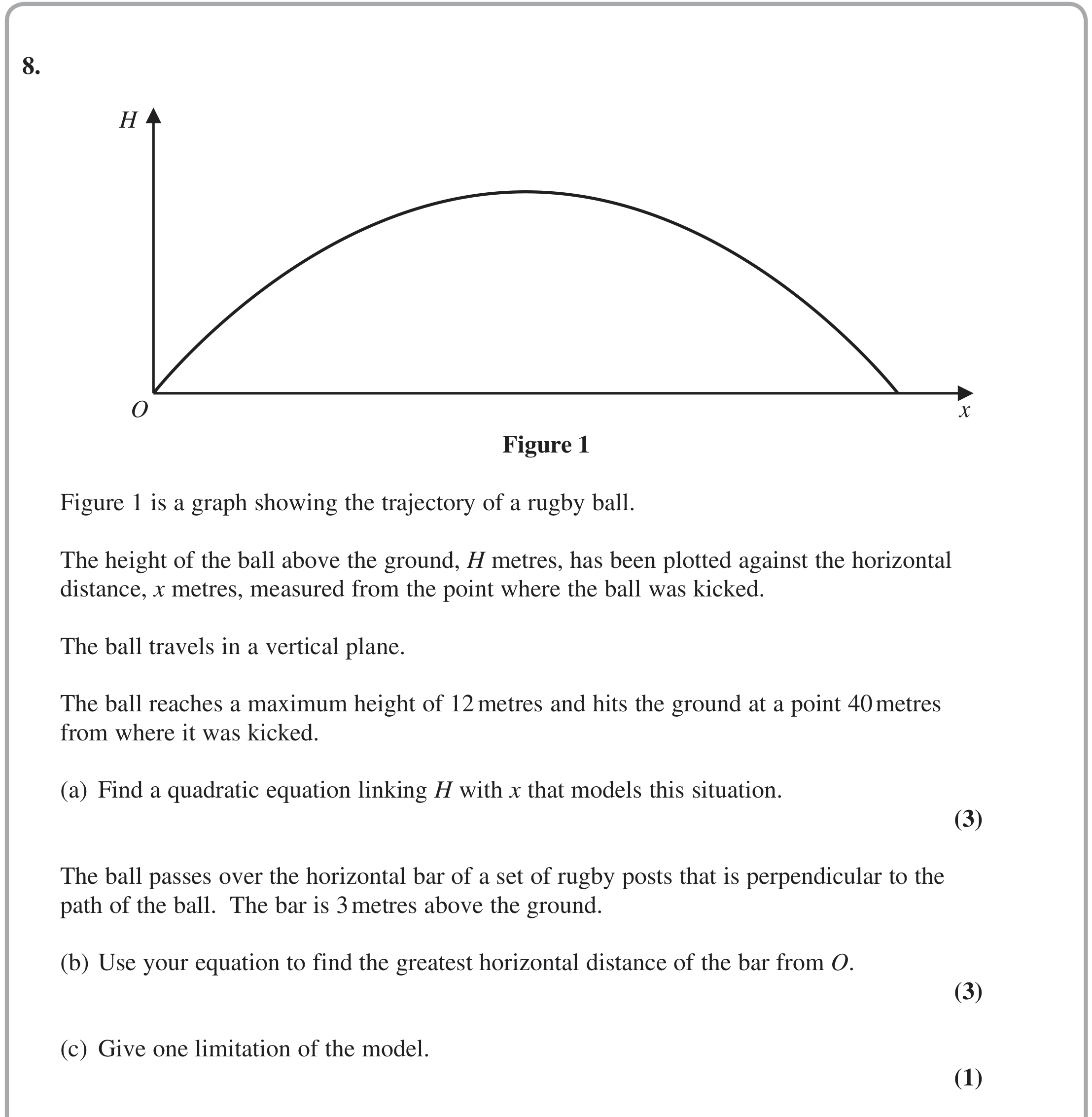 Question 8 — Quadratics — Edexcel June 2018