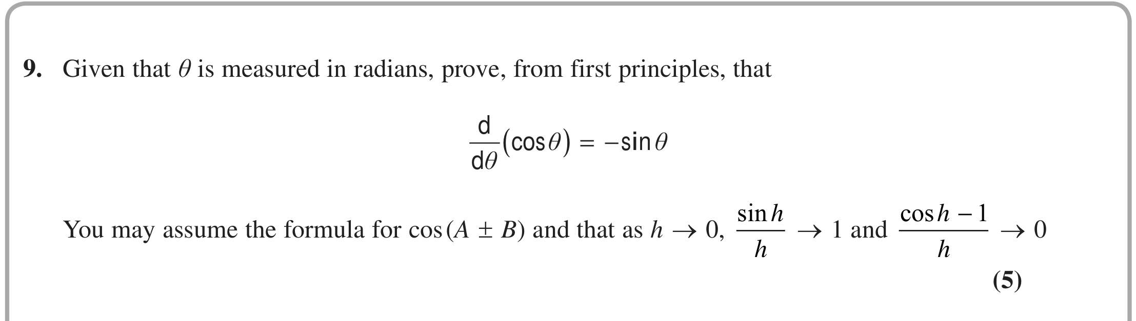 Question 9 — Differentiation — Edexcel June 2018