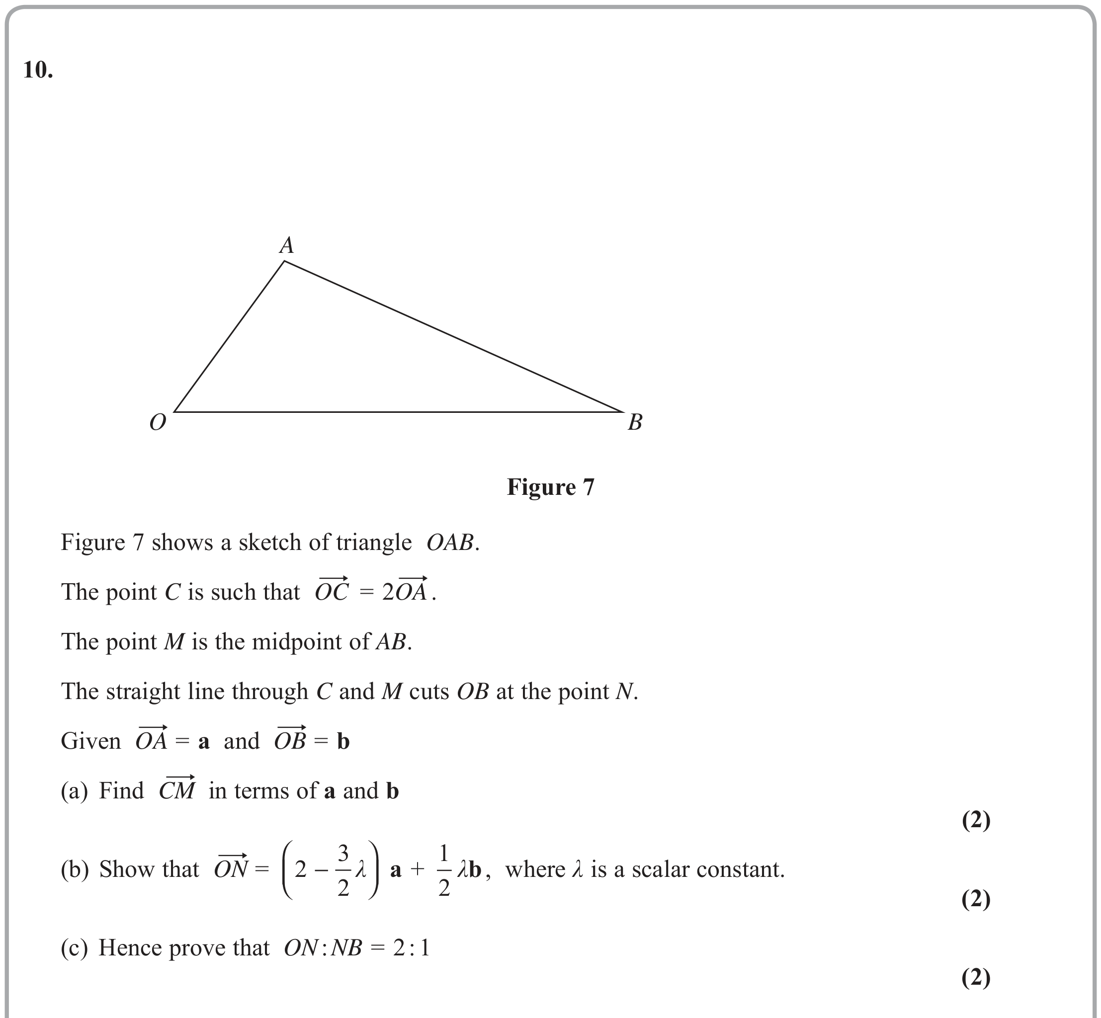 Question 10 — Vectors — Edexcel June 2019