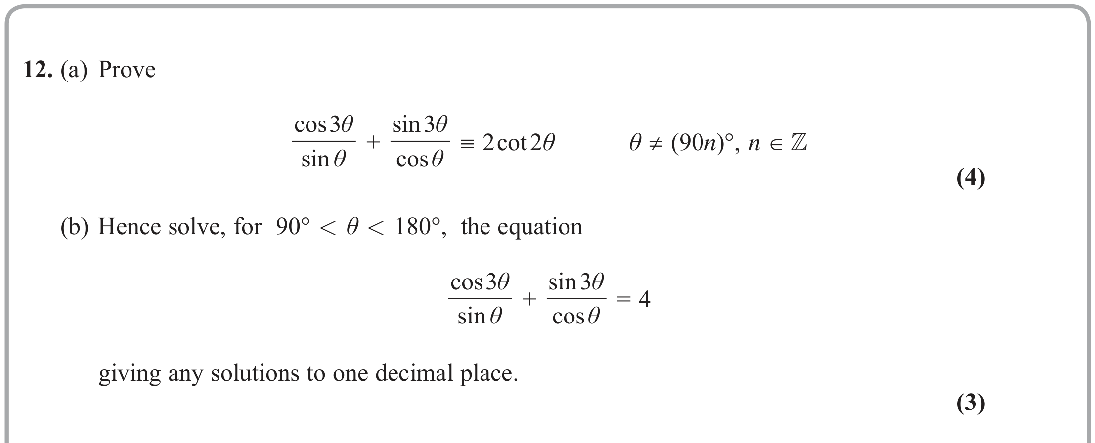 Question 12 — Trig — Edexcel June 2019