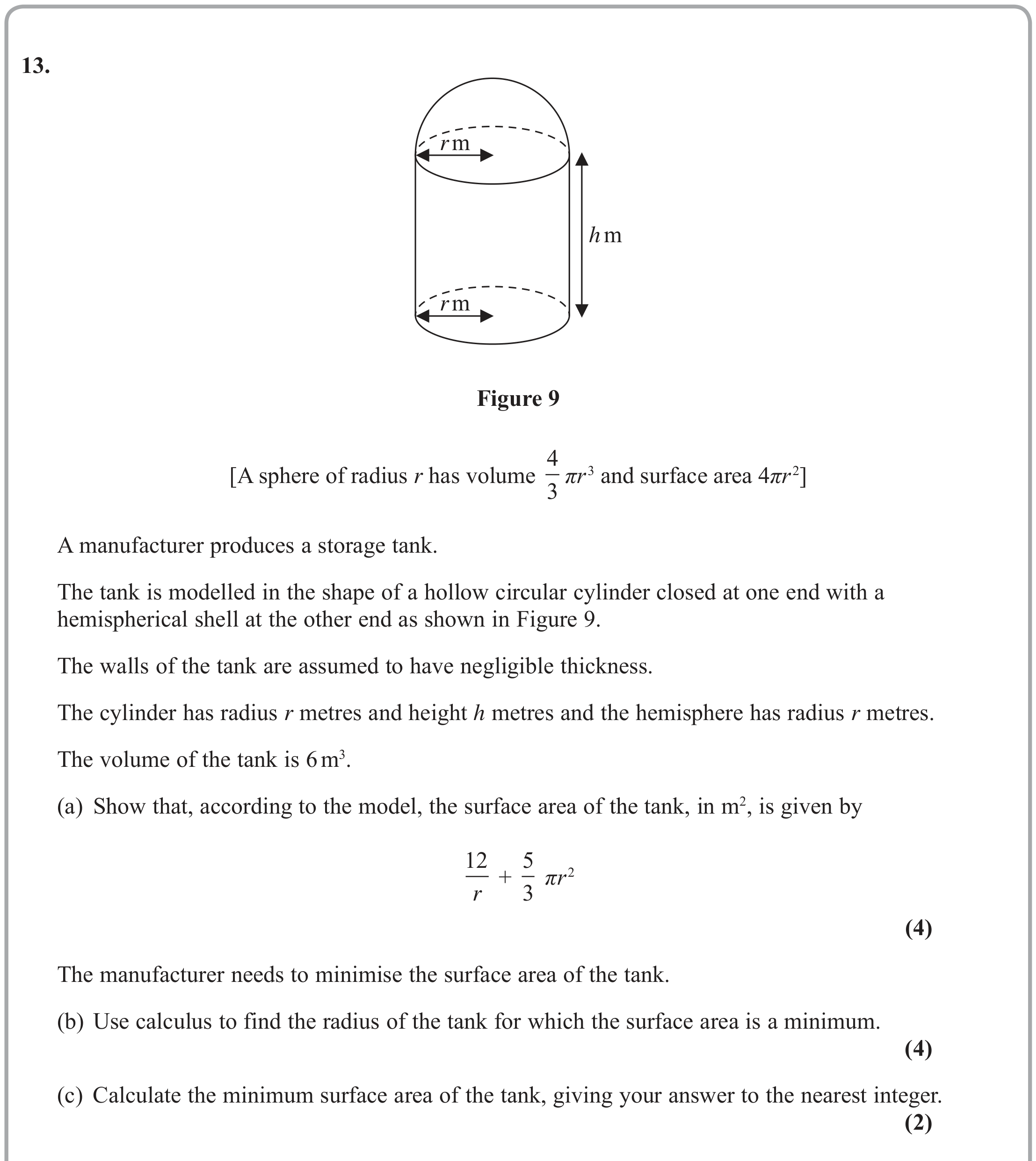 Question 13 — Differentiation — Edexcel June 2019
