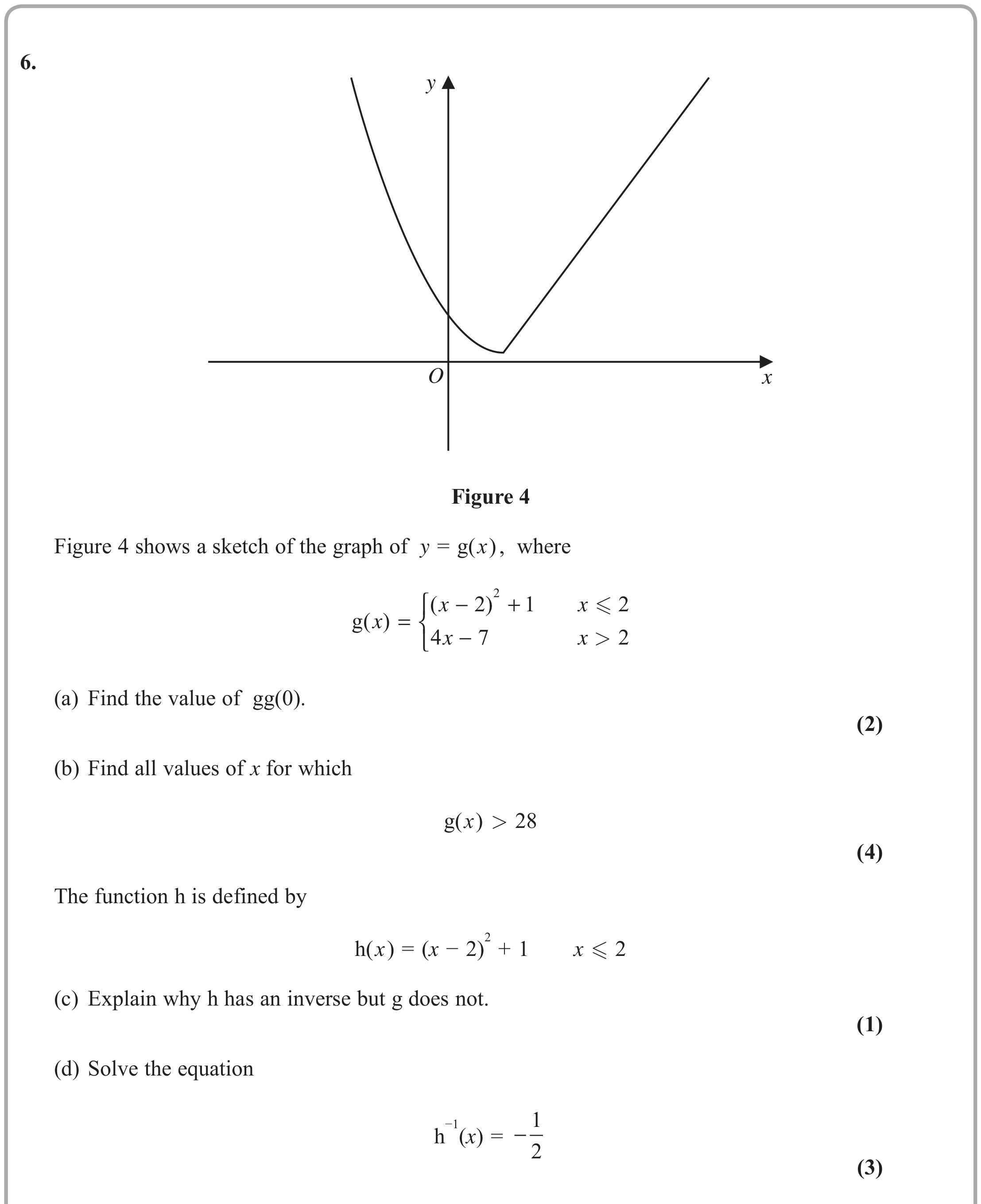 Question 6 — Functions — Edexcel June 2019