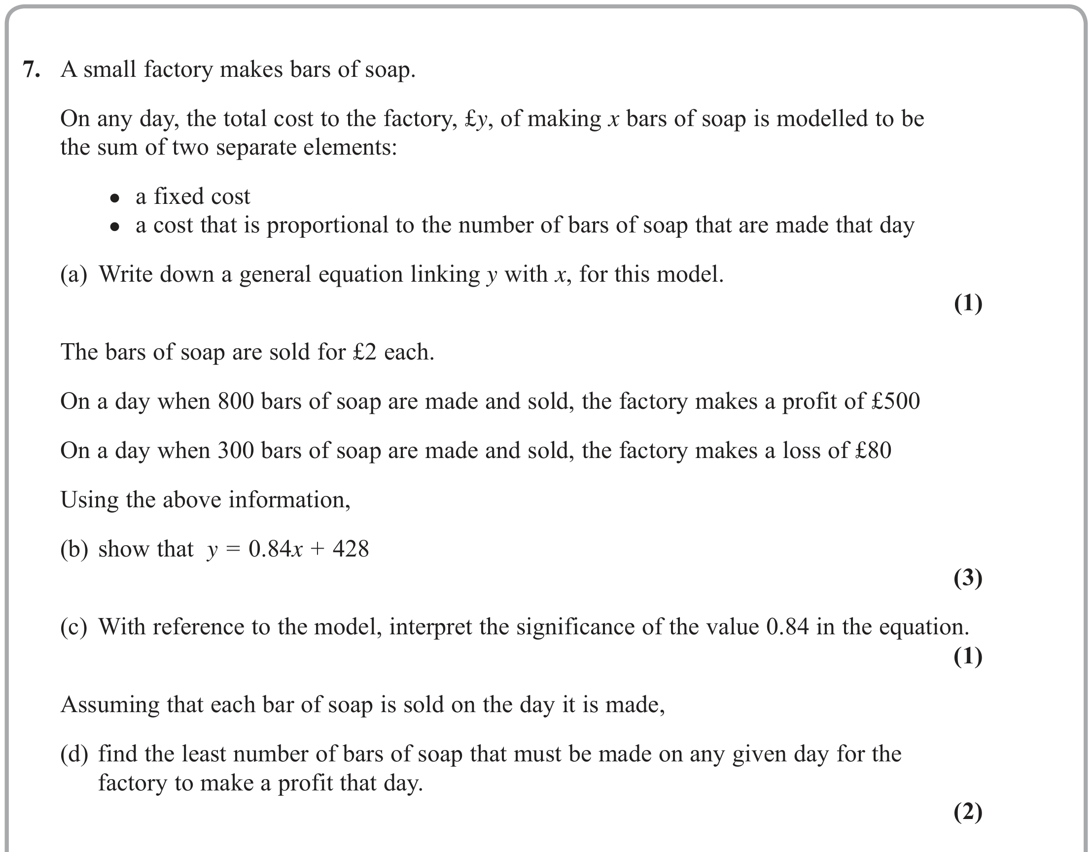 Question 7 — Algebra — Edexcel June 2019