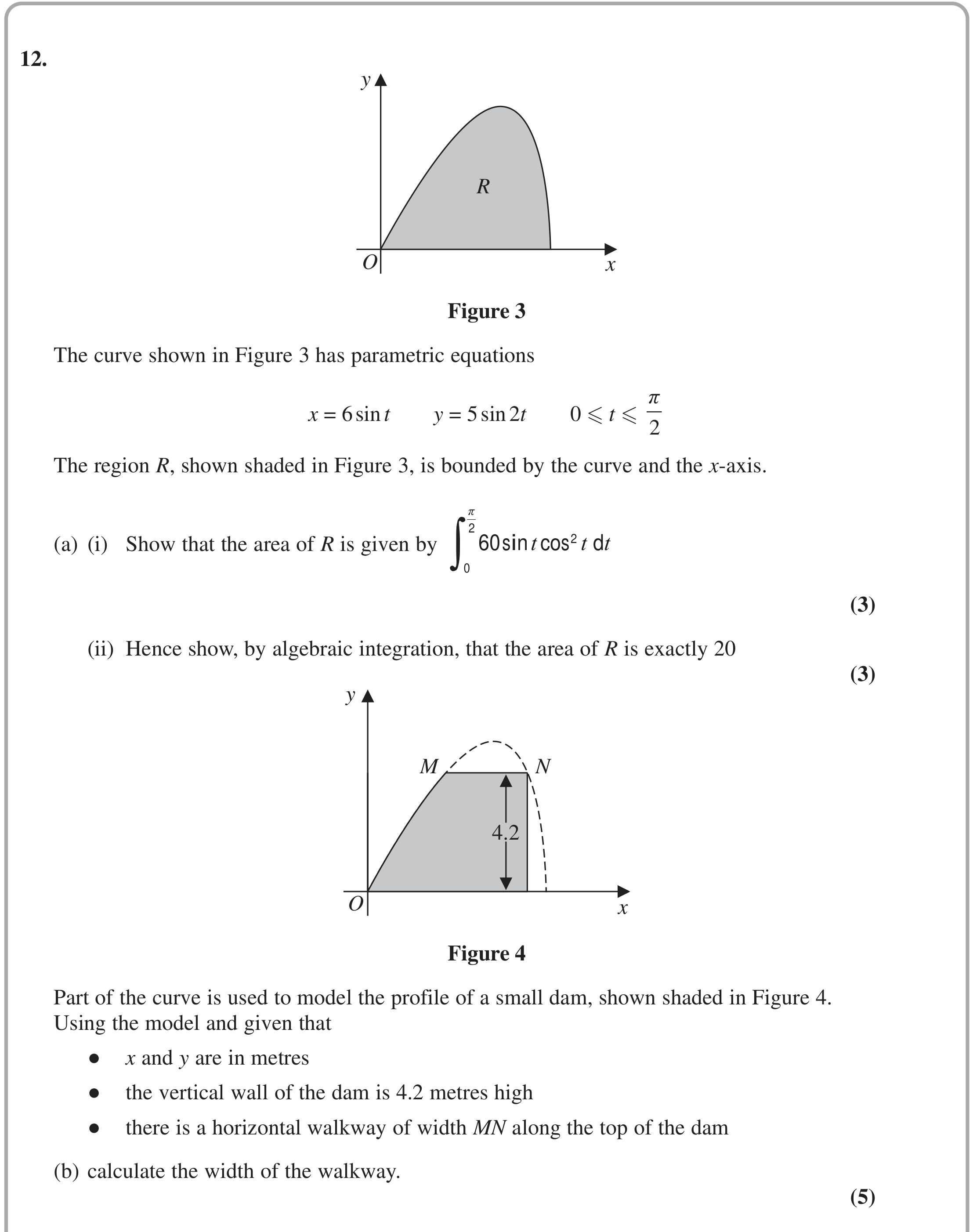 Question 12 — Parametric Integration — Edexcel October 2020
