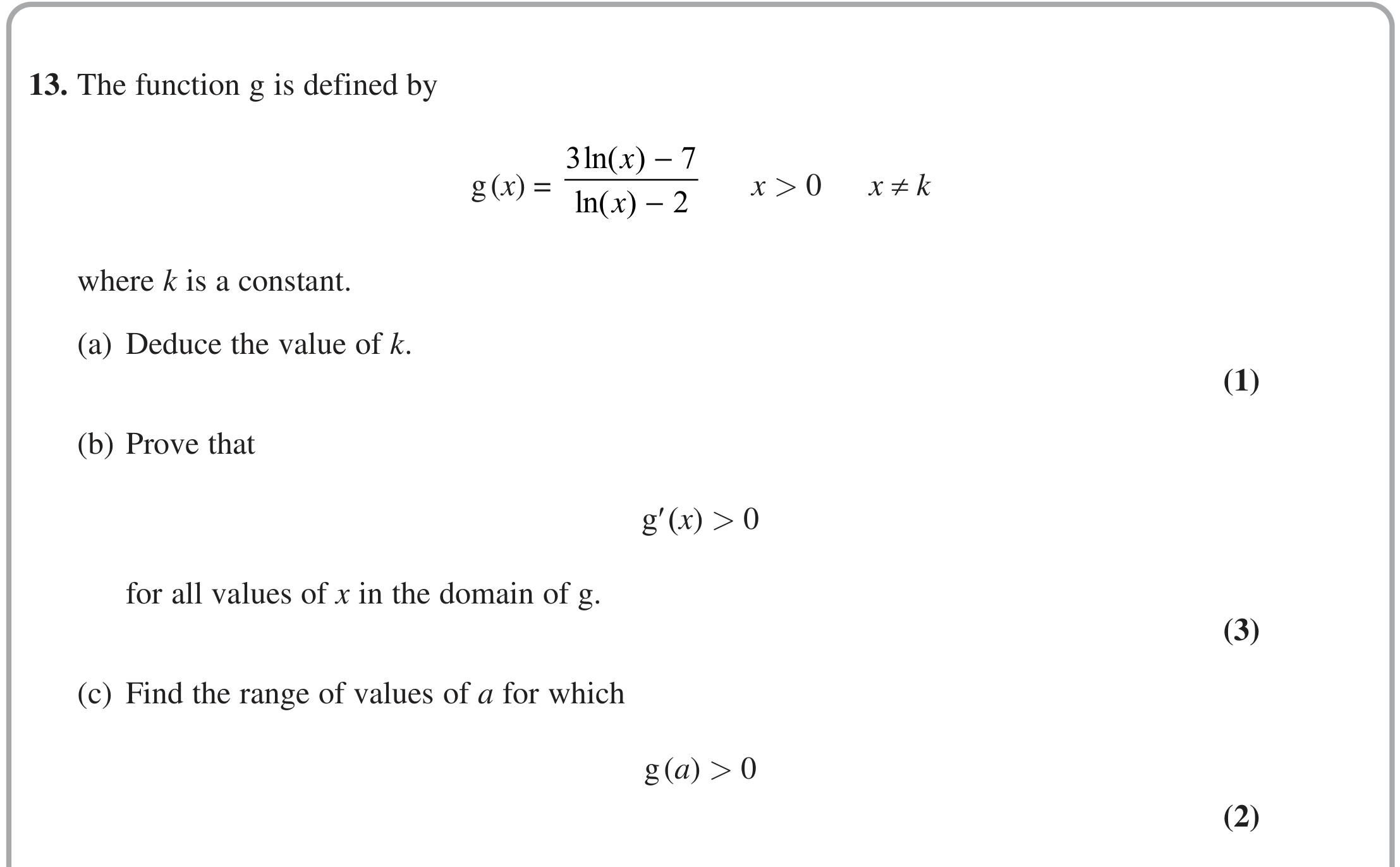Question 13 — Differentiation, Inequalities — Edexcel October 2020