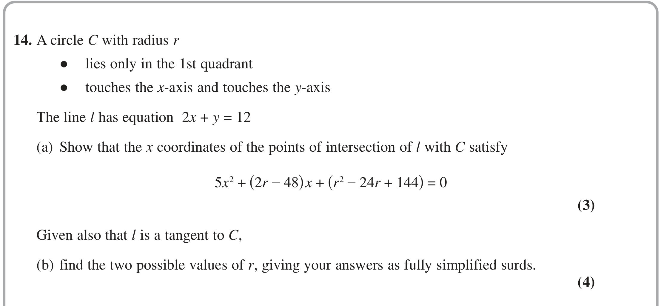 Question 14 — Circles — Edexcel October 2020