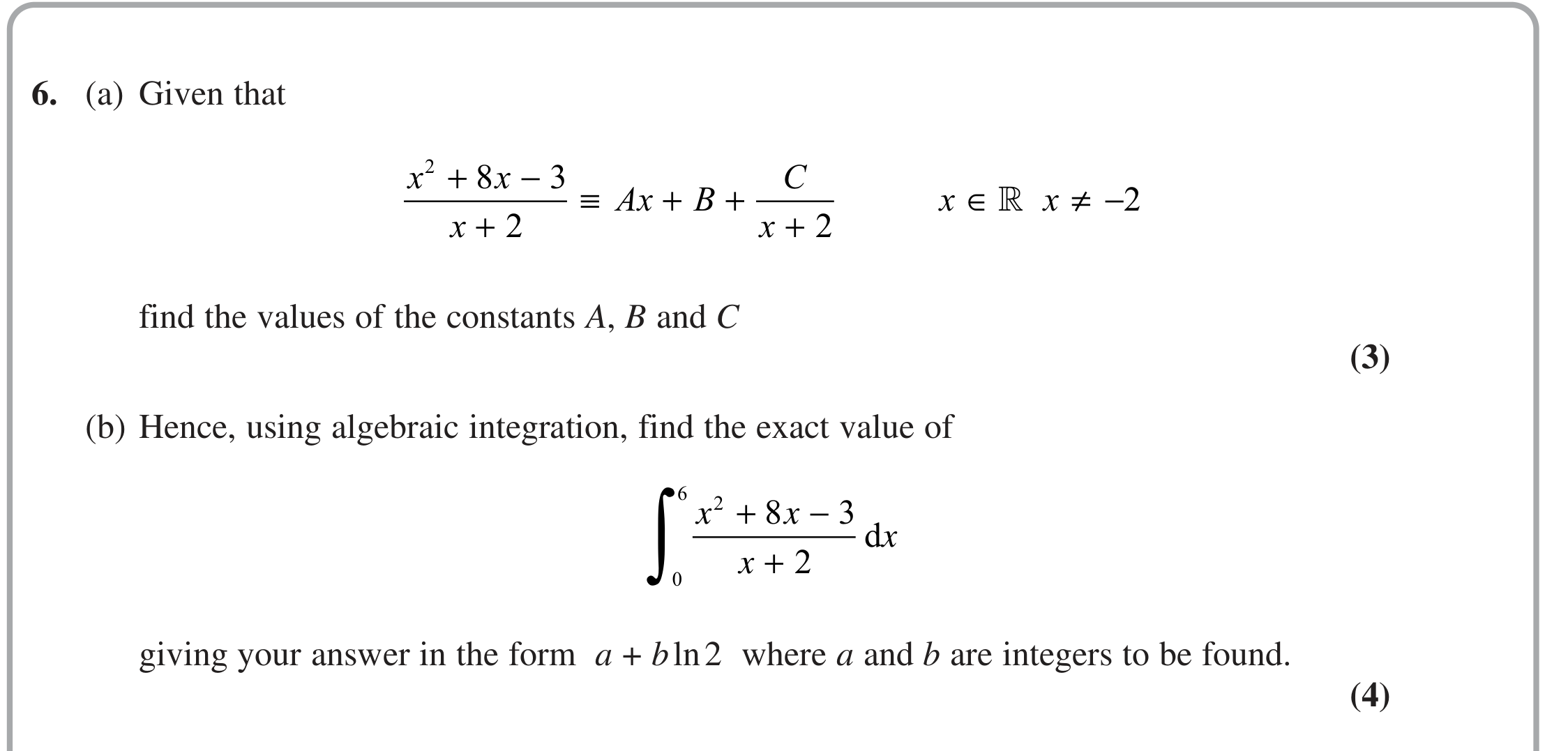 Question 6 — Algebra, Integration — Edexcel October 2020