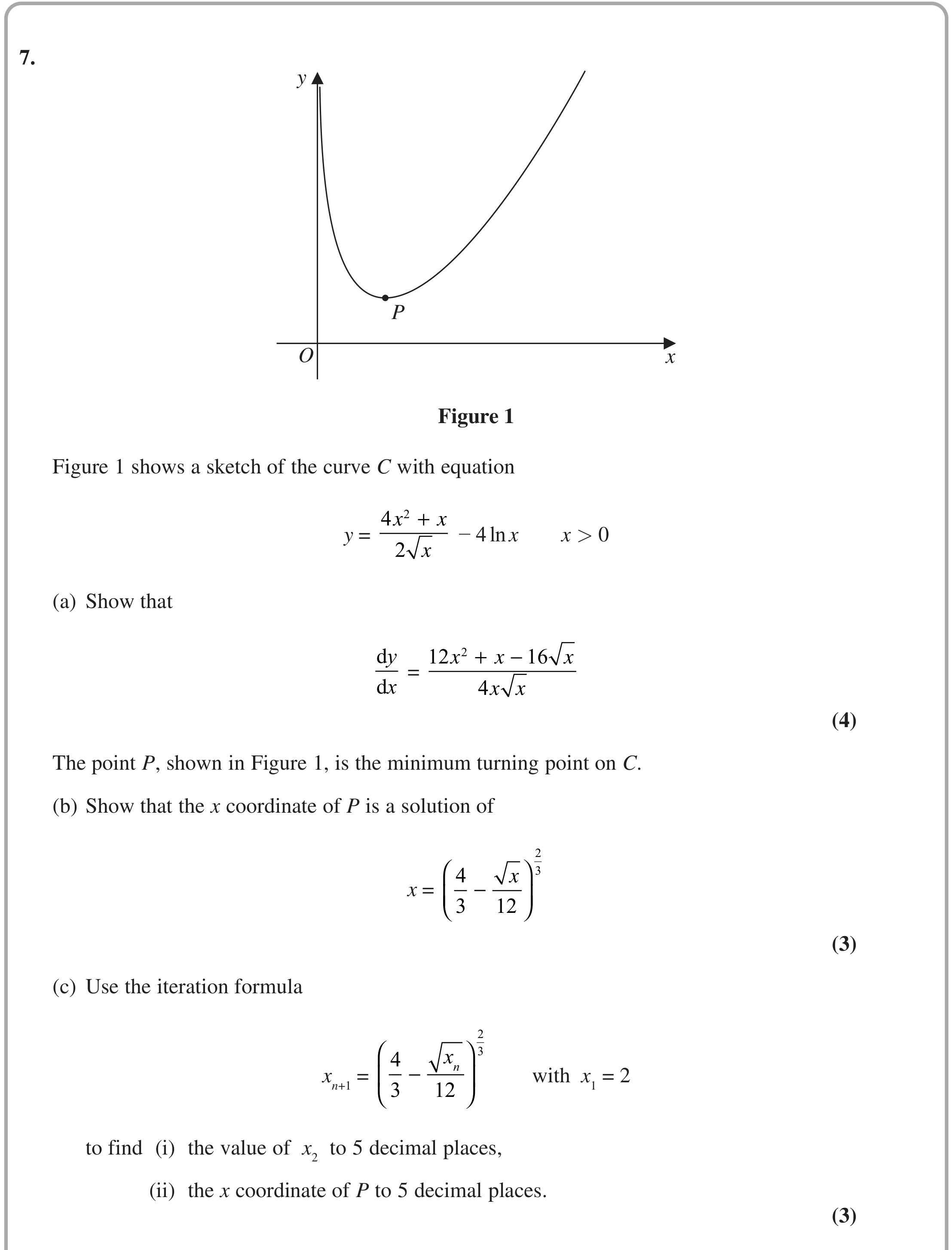 Question 7 — Differentiation, Numerical Methods — Edexcel October 2020