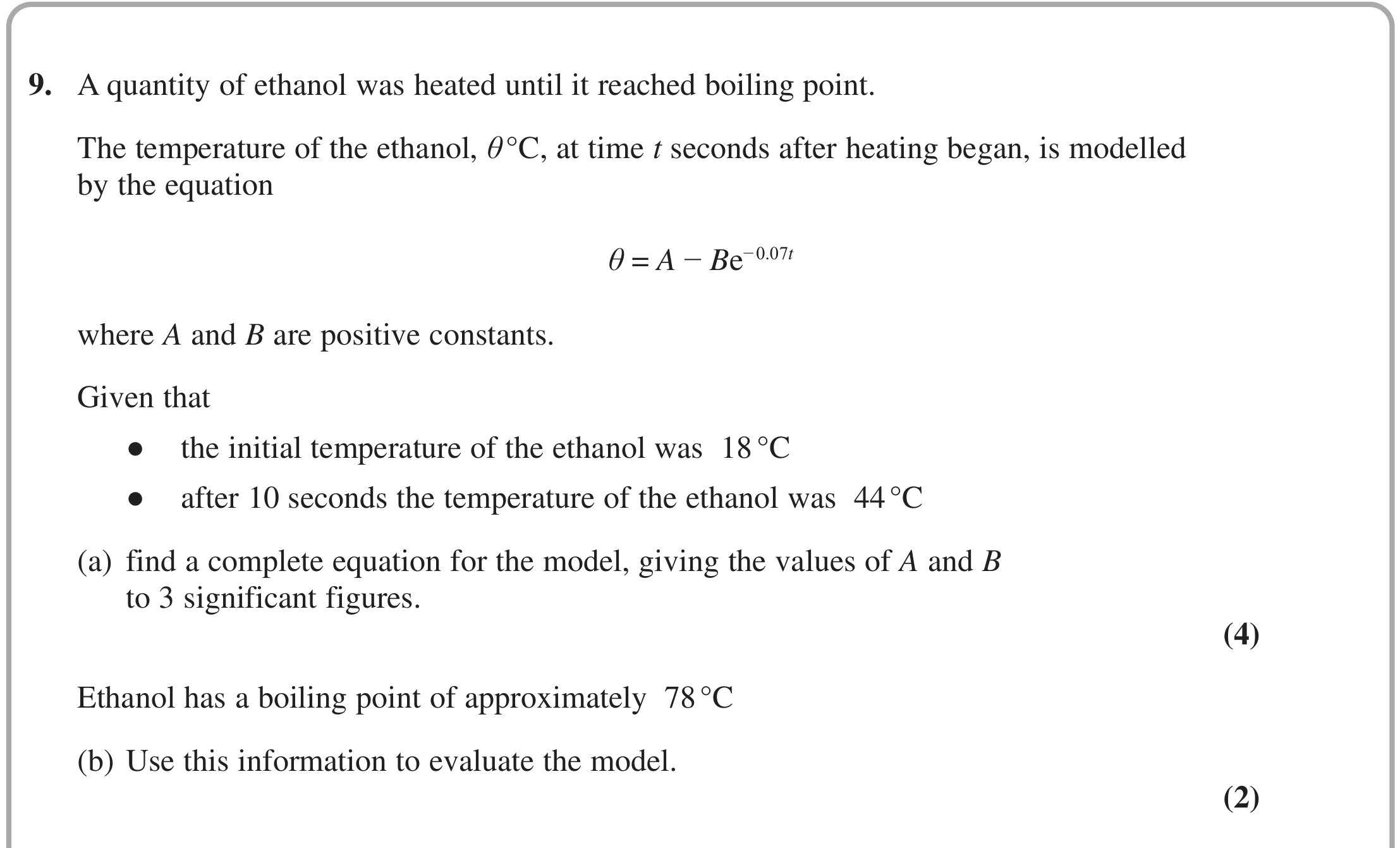 Question 9 — Exponentials — Edexcel October 2020