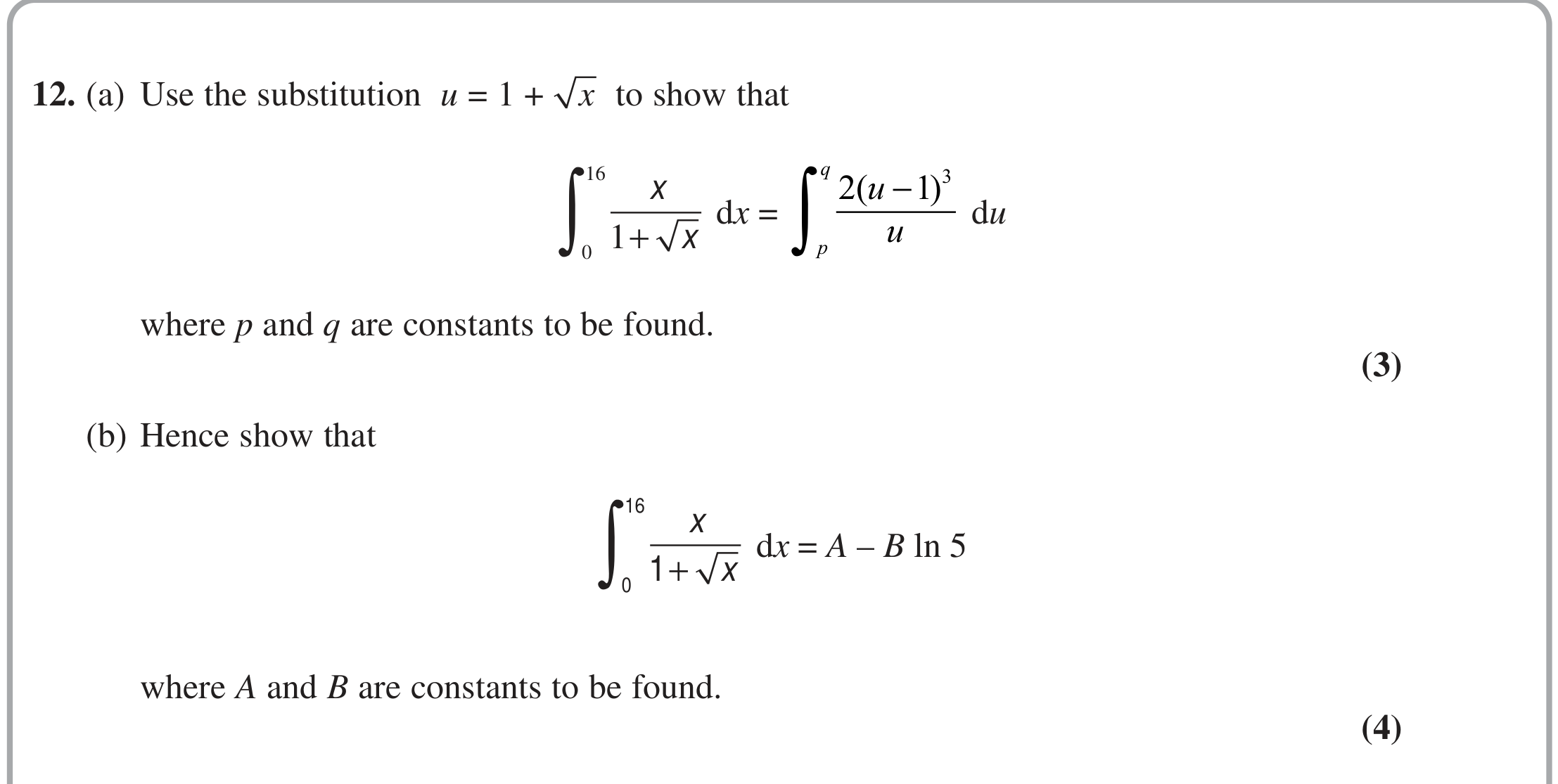 Question 12 — Integration — Edexcel October 2021