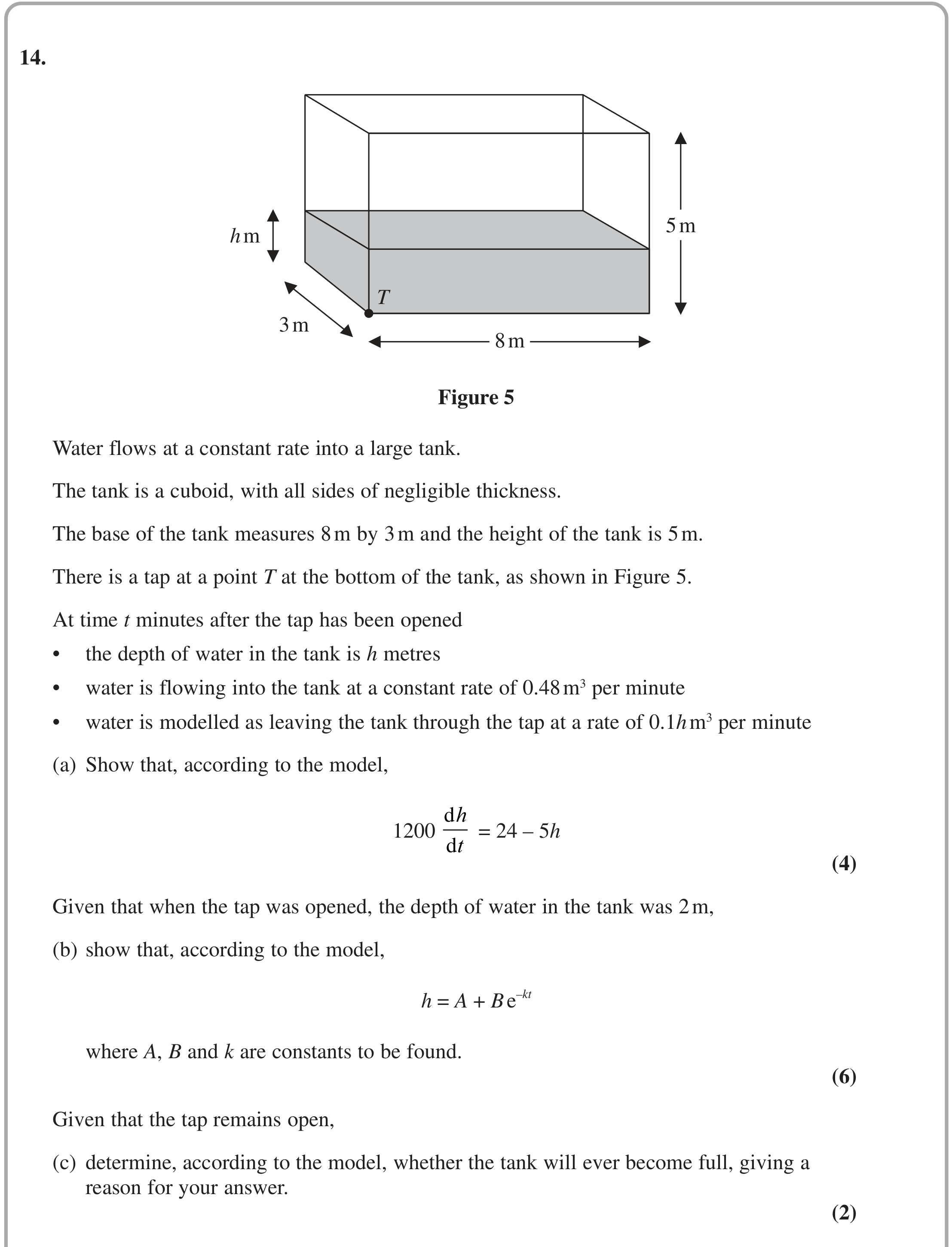 Question 14 — Rates of Change, Differential Equations — Edexcel October 2021