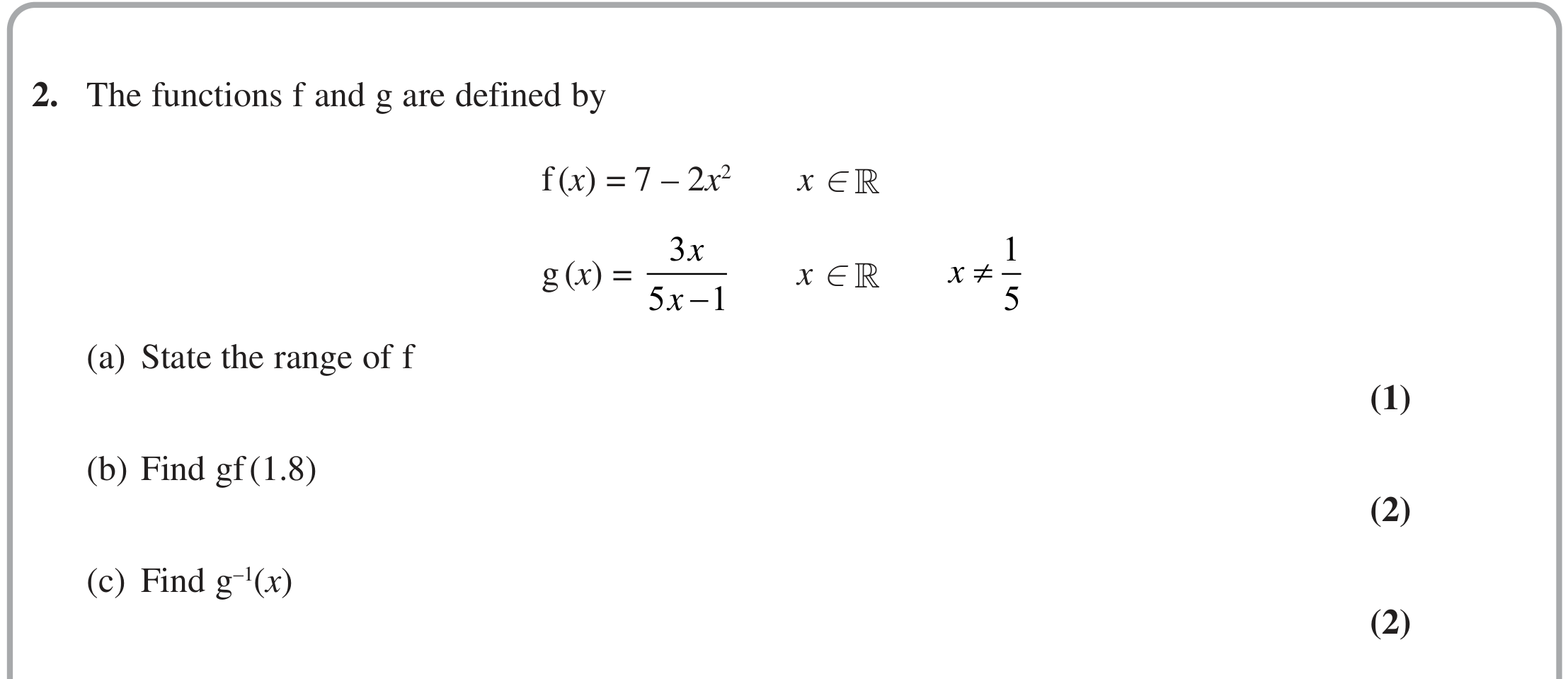 Question 2 — Functions — Edexcel October 2021