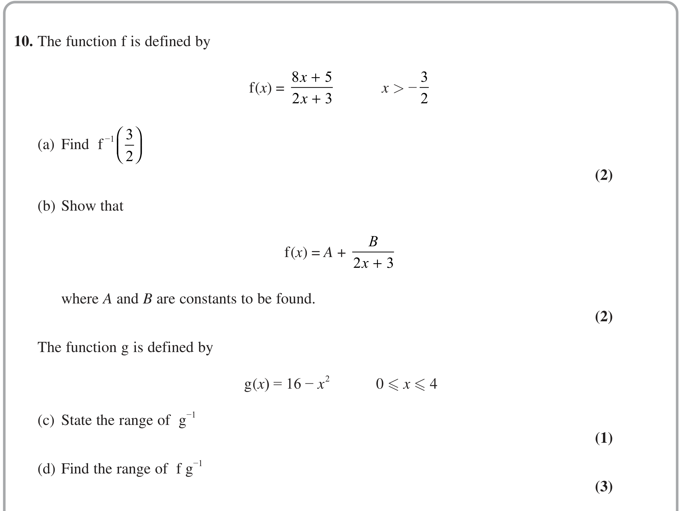 Question 10 — Functions — Edexcel June 2022