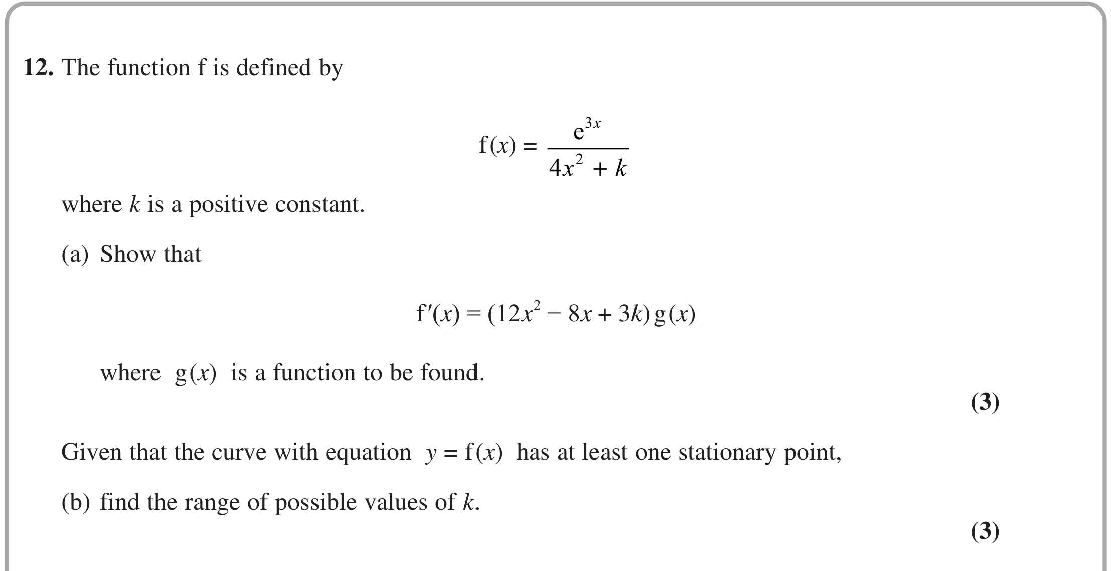Question 12 — Differentiation — Edexcel June 2022
