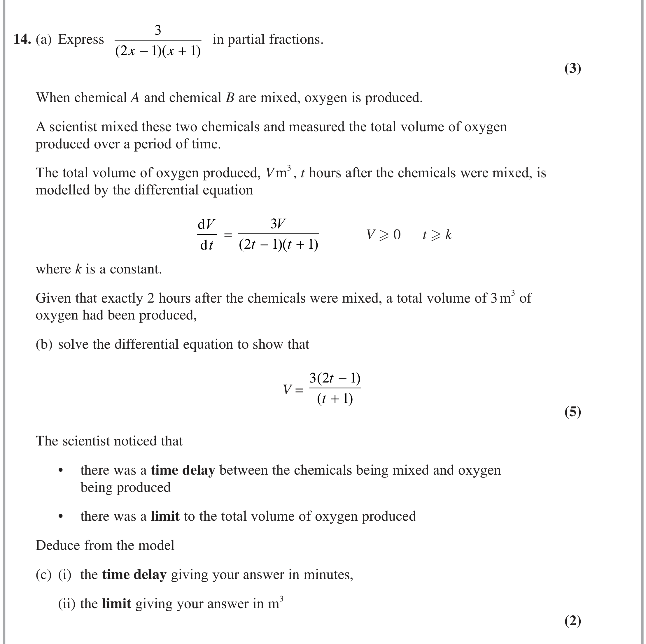 Question 14 — Partial Fractions, Differential Equations — Edexcel June 2022