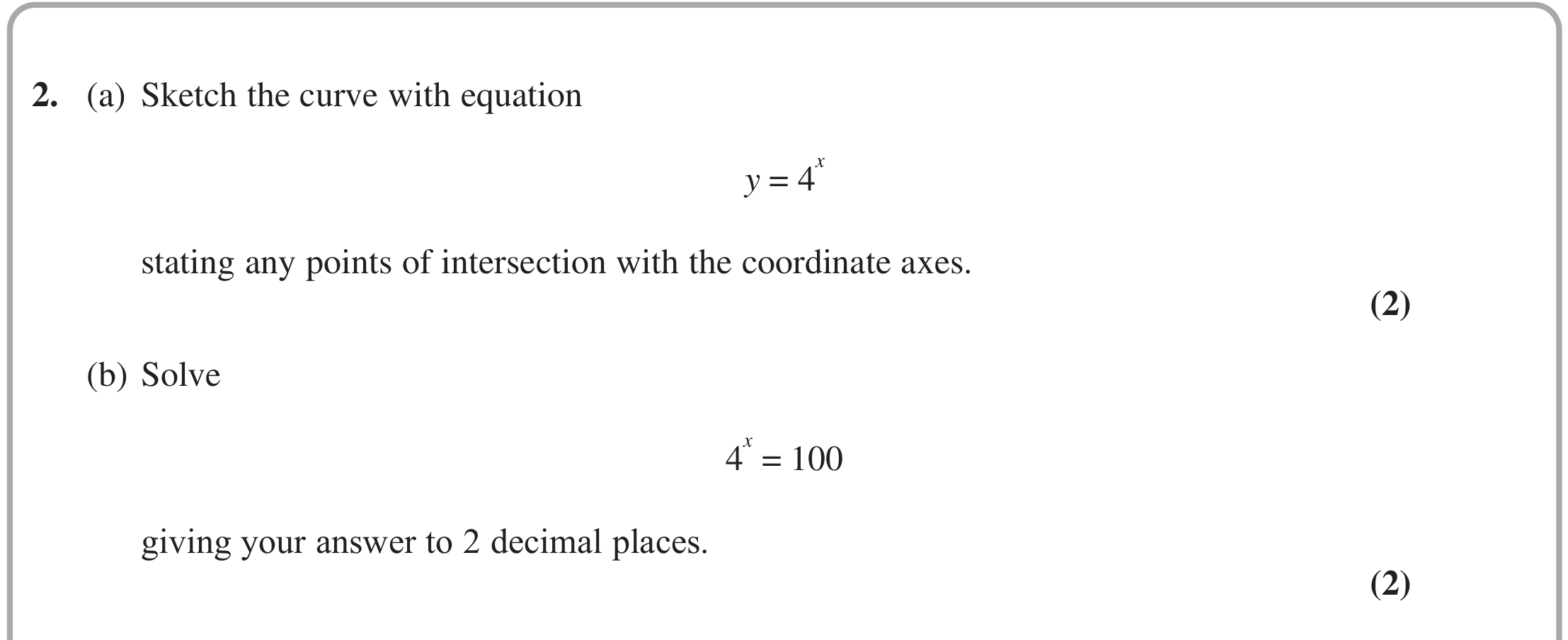 Question 2 — Graph Sketching, Logarithms — Edexcel June 2022