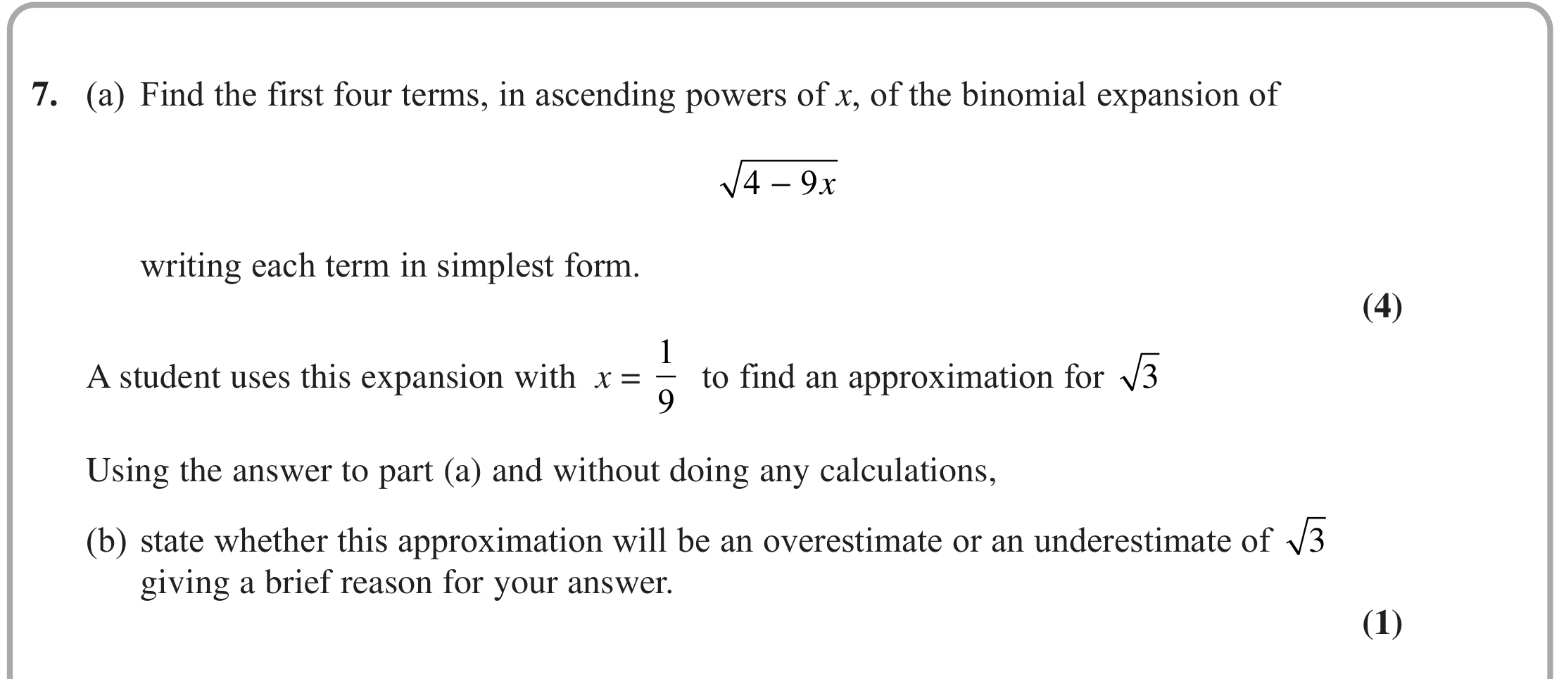 Question 7 — Binomial Expansion — Edexcel June 2022