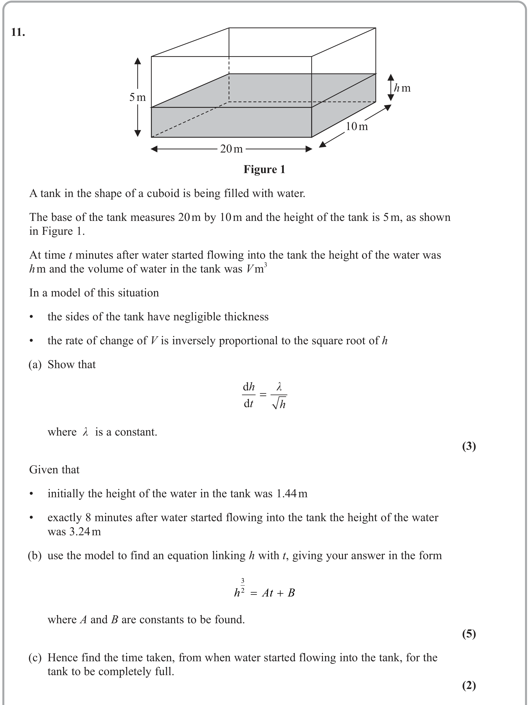 Question 11 — Rates of Change, Differential Equations — Edexcel June 2023