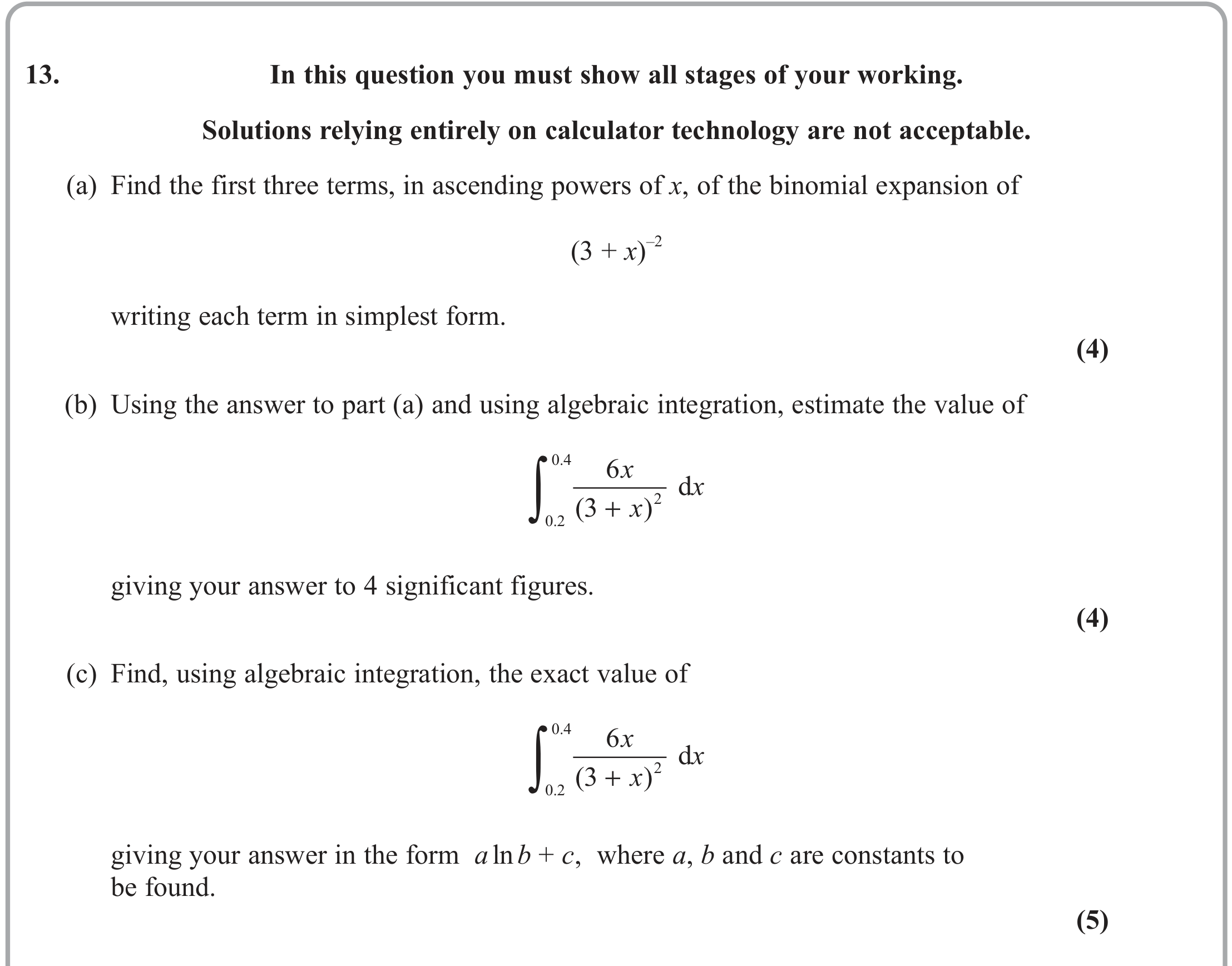 Question 13 — Binomial Expansion, Integration — Edexcel June 2023