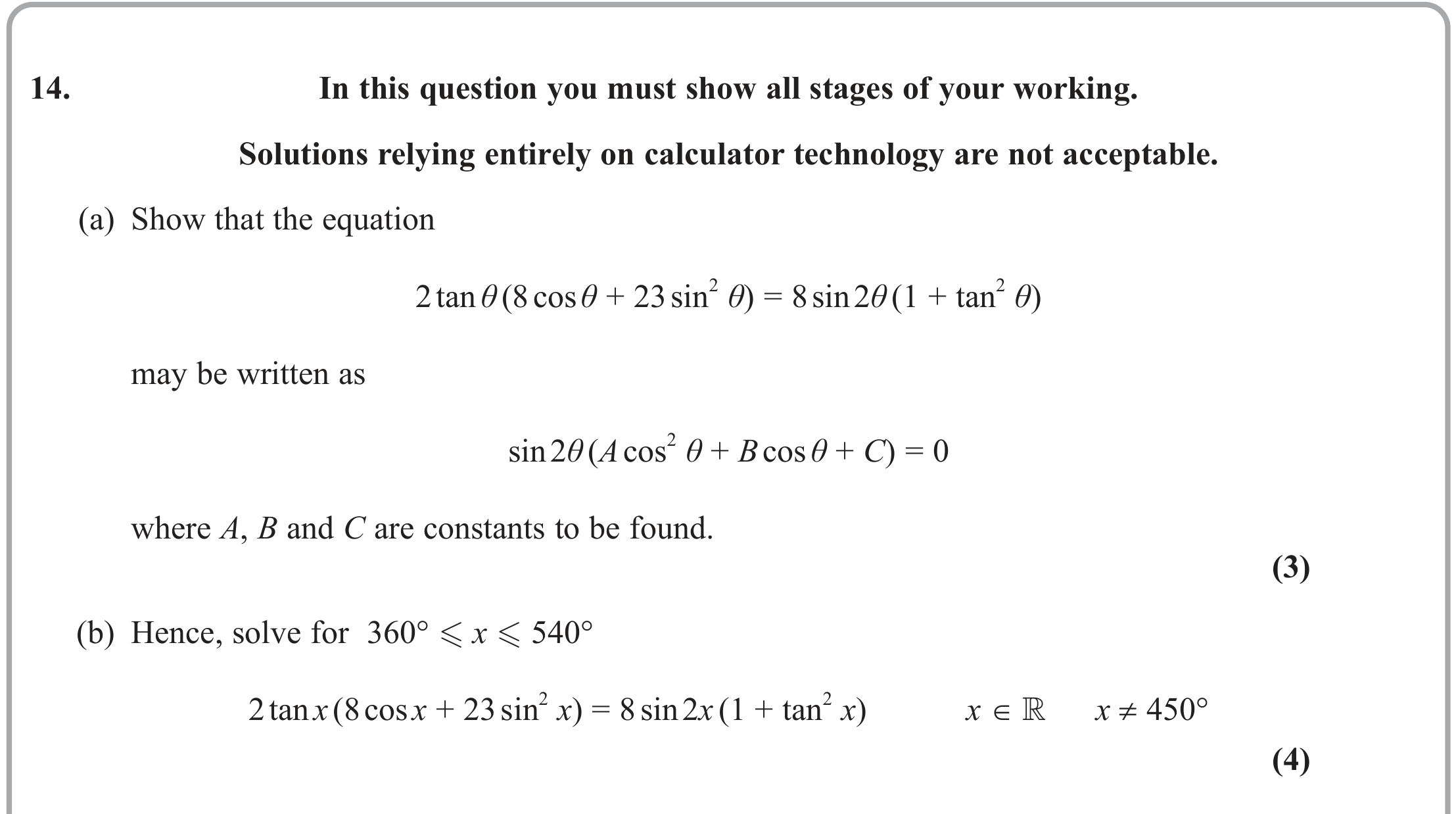 Question 14 — Trig — Edexcel June 2023