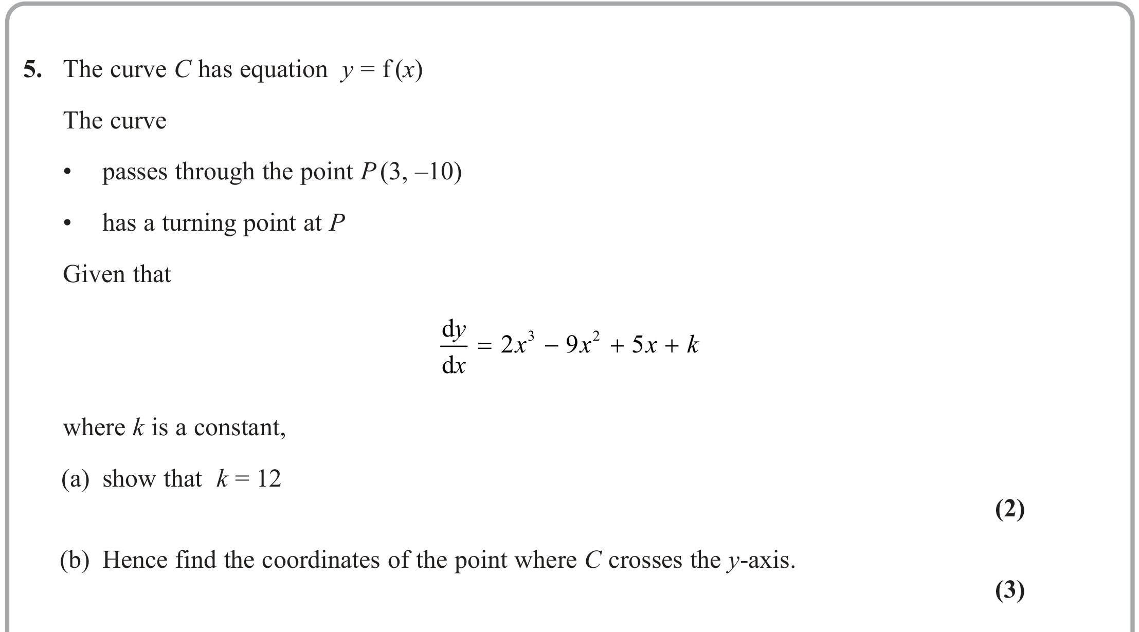Question 5 — Integration, Differentiation — Edexcel June 2023