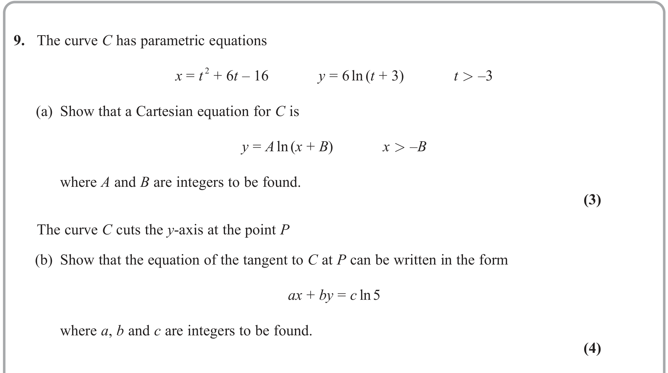 Question 9 — Parametric Equations — Edexcel June 2023