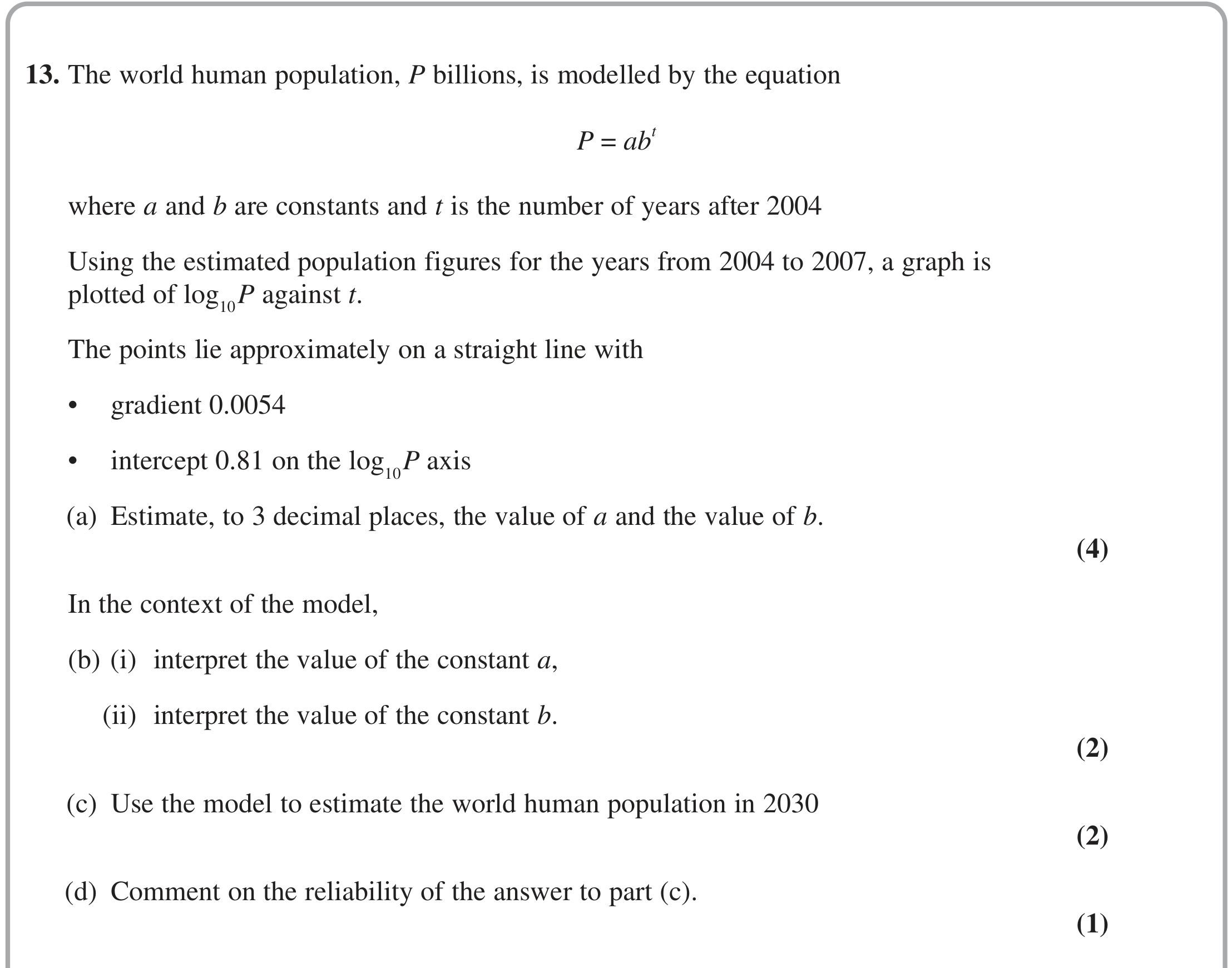 Question 13 — Logs and Straight Line Graphs — Edexcel June 2024