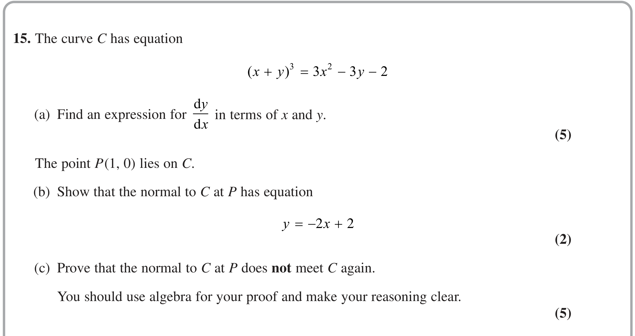 Question 15 — Differentiation — Edexcel June 2024