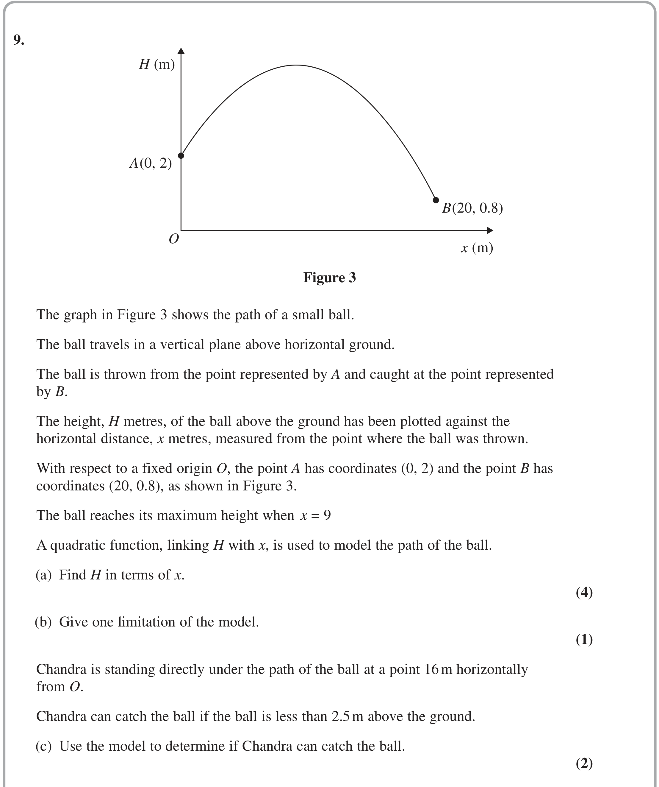 Question 9 — Quadratics — Edexcel June 2024