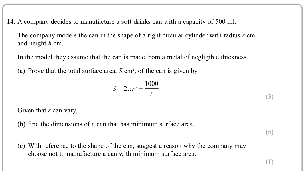 Question 14 — Differentiation — Edexcel Sample Paper