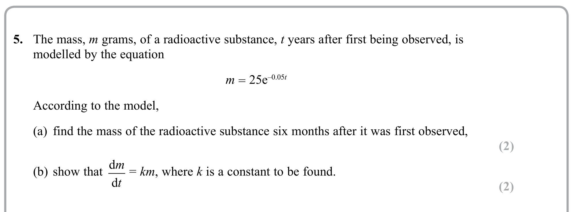 Question 5 — Exponentials, Differentiation — Edexcel Sample Paper