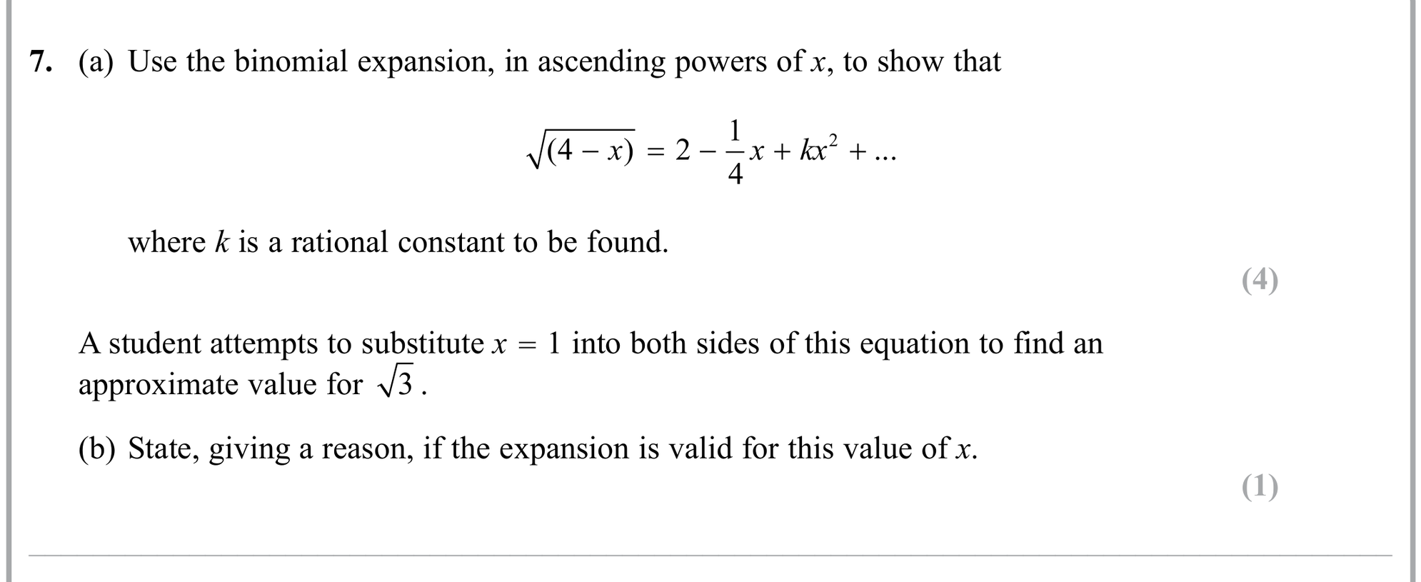 Question 7 — Binomial Expansion — Edexcel Sample Paper