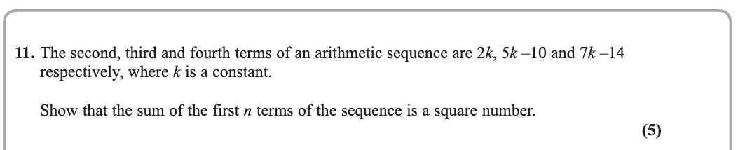 Question 11 — Arithmetic Sequences and Series — Edexcel Specimen