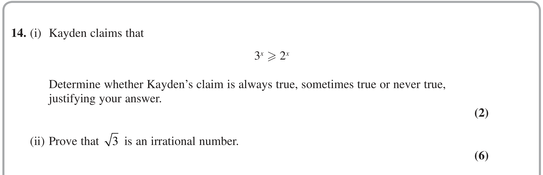 Question 14 — Proof, Inequalities — Edexcel Specimen