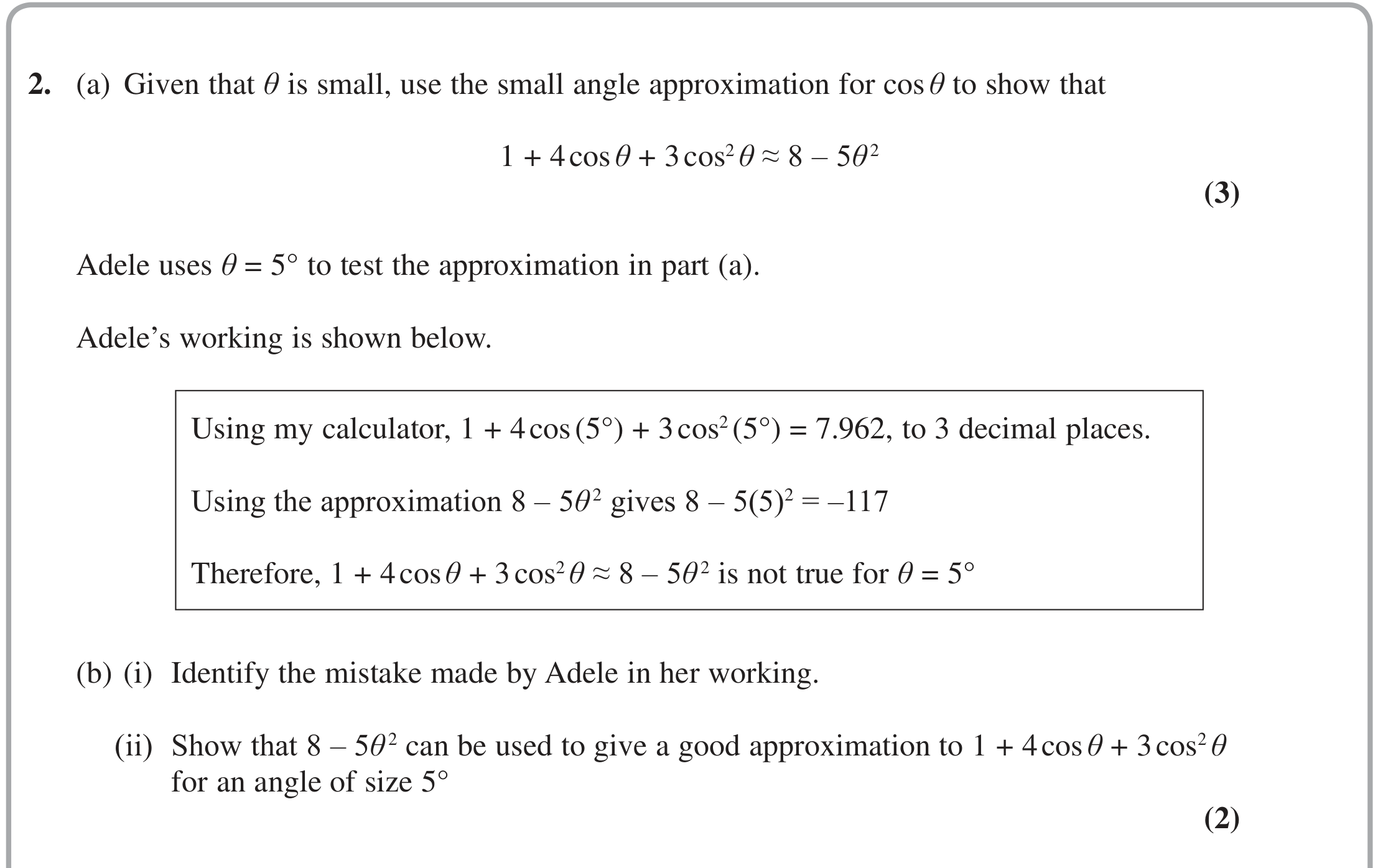 Question 2 — Small Angle Approximations — Edexcel Specimen