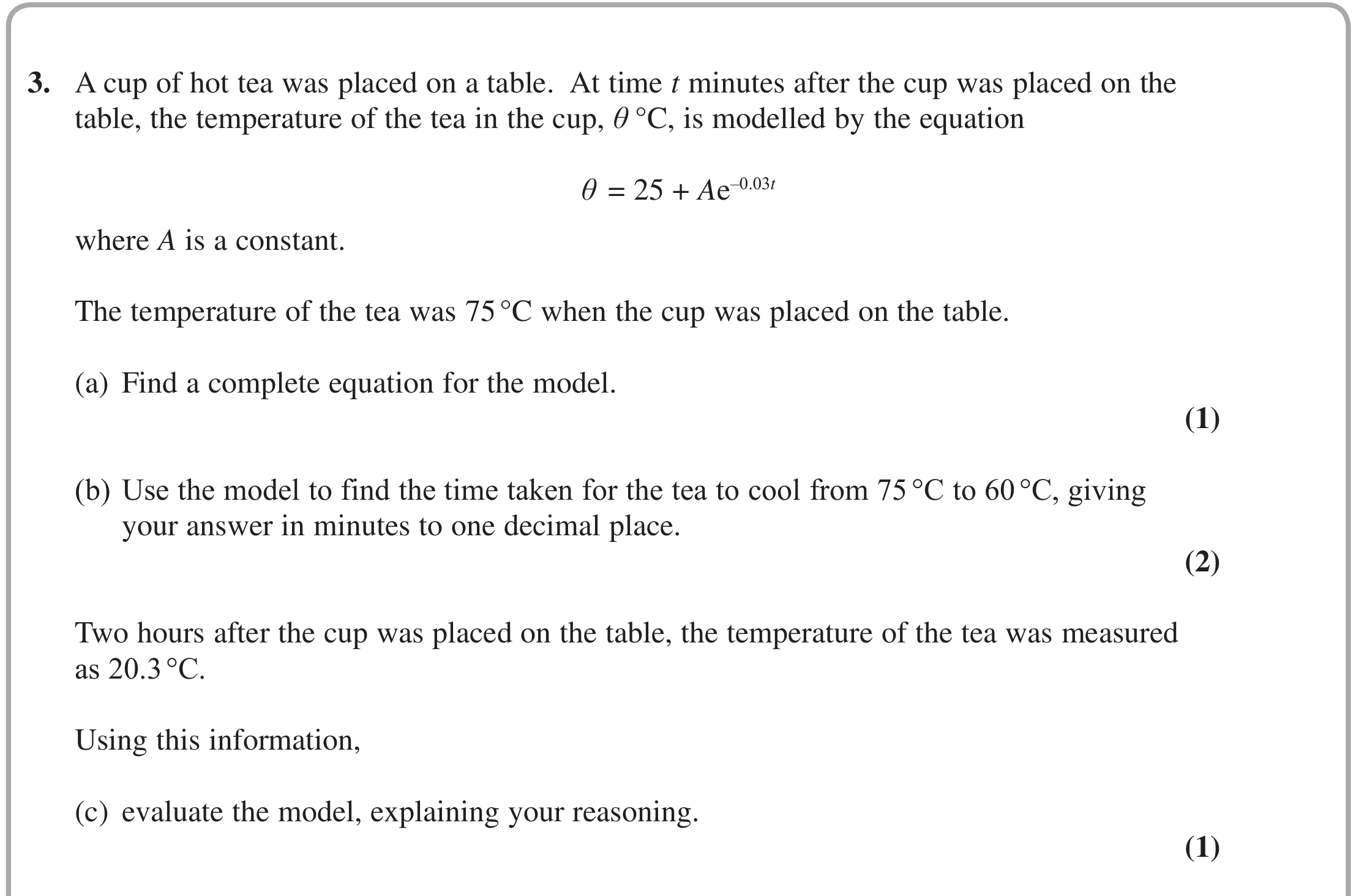 Question 3 — Exponentials — Edexcel Specimen