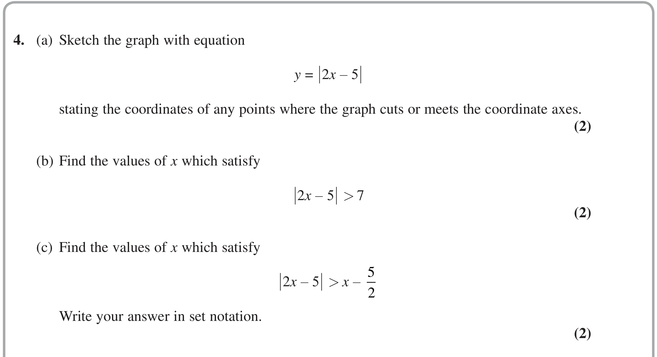 Question 4 — Modulus Function, Graph Sketching — Edexcel Specimen