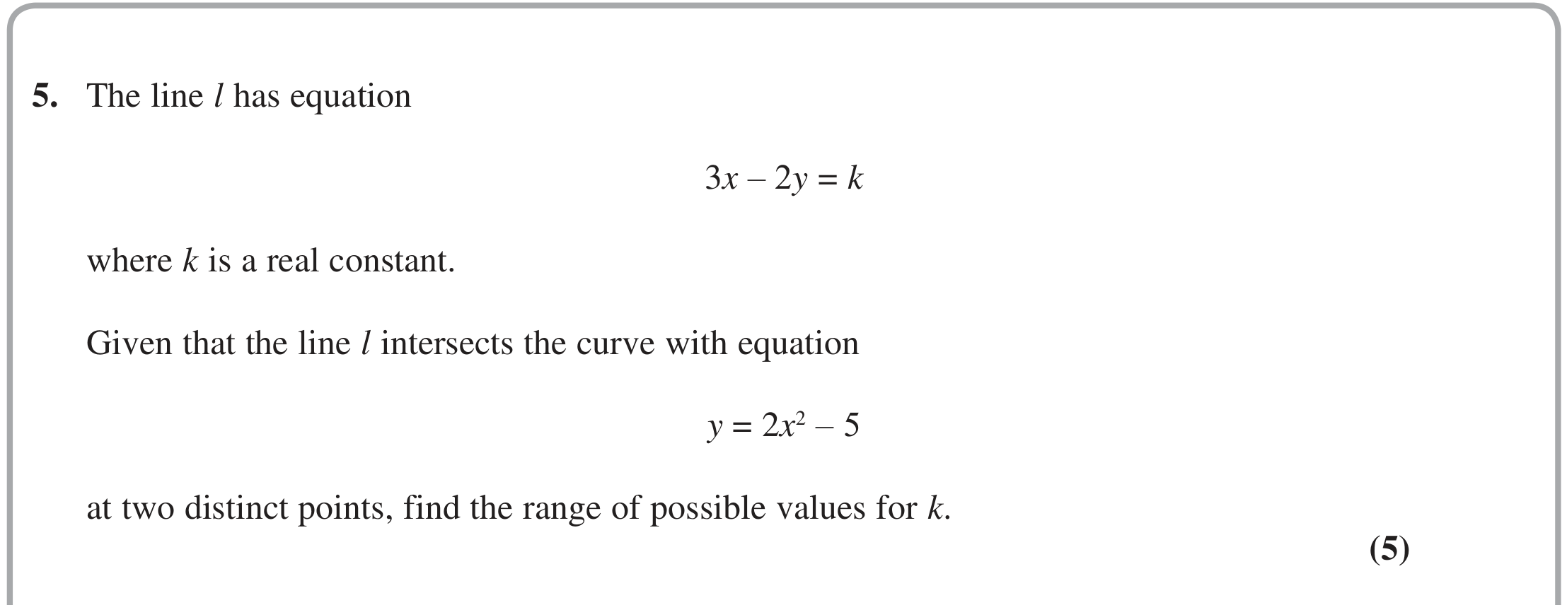Question 5 — Coordinate Geometry, Quadratics — Edexcel Specimen