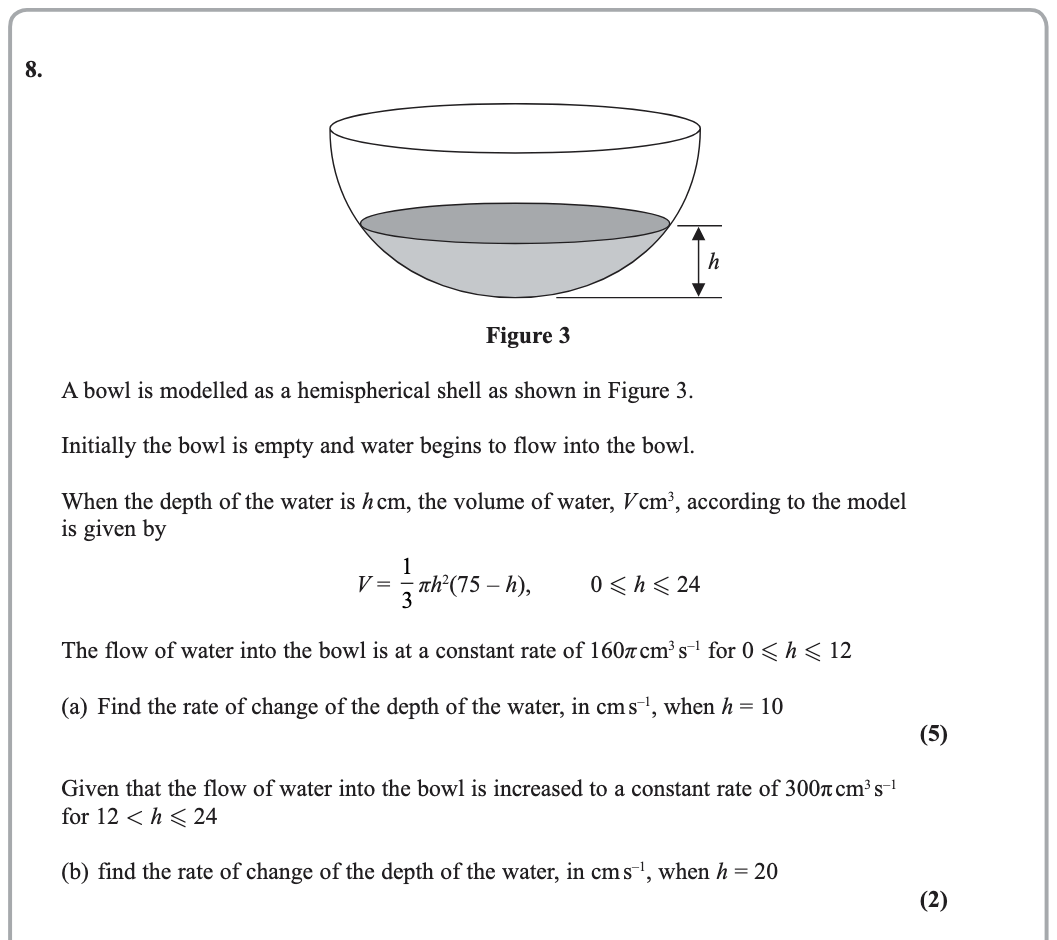Question 8 — Rates of Change — Edexcel Specimen