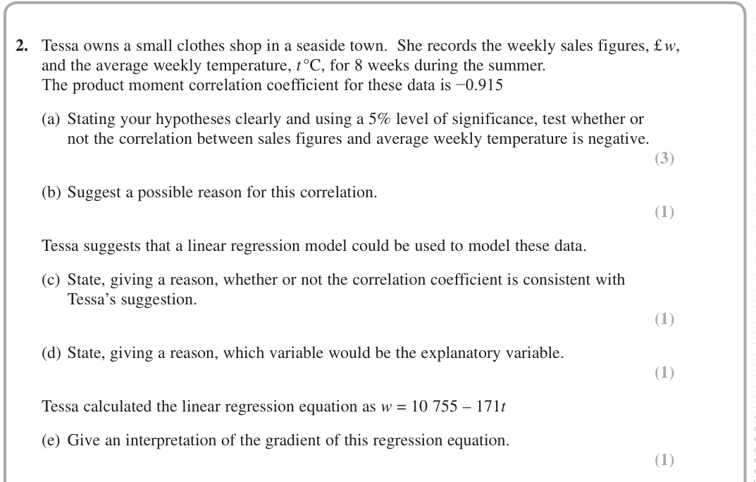 Question 2 — Hypothesis Testing, Correlation — Edexcel June 2018