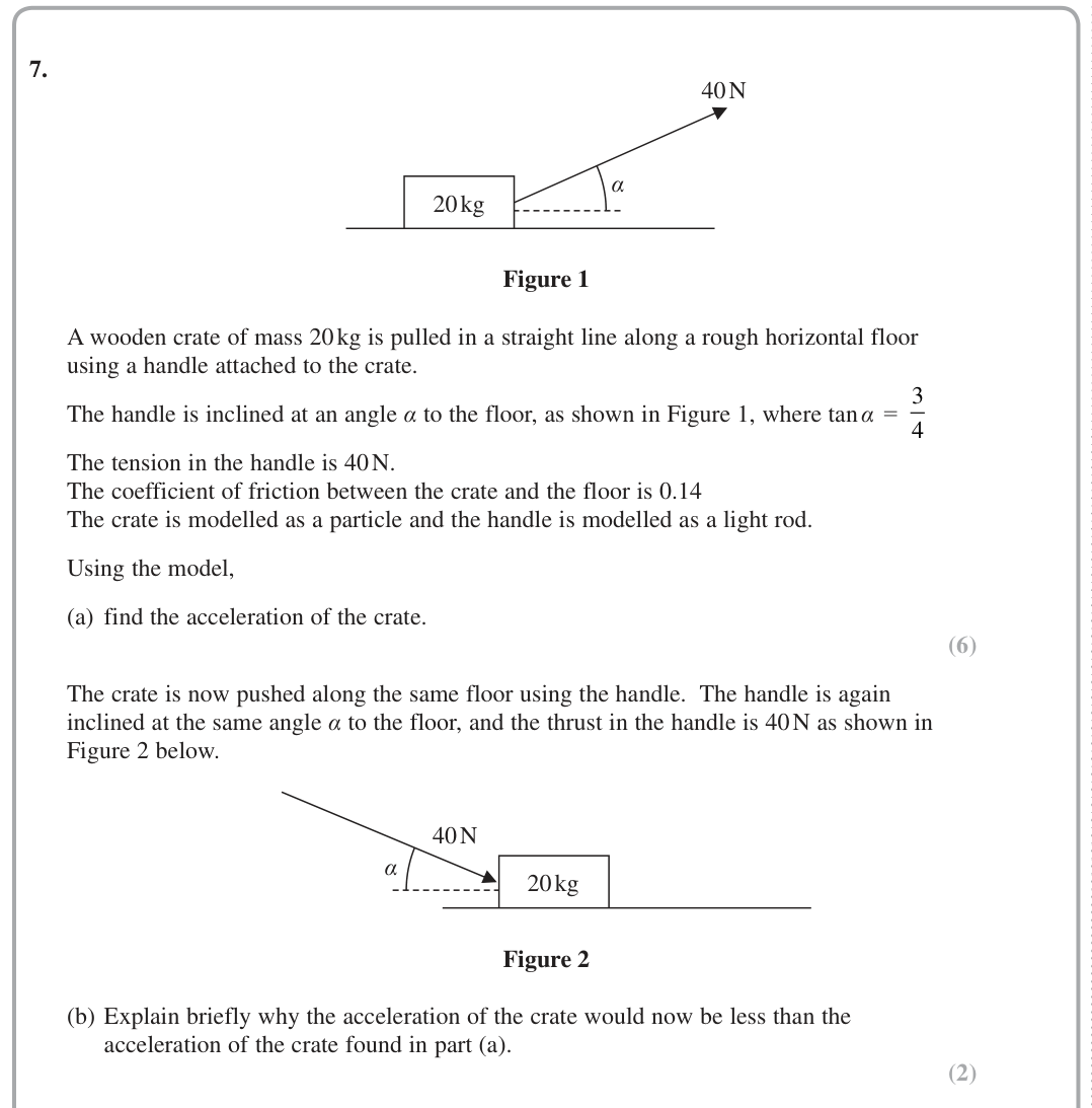 Question 7 — Forces and Friction — Edexcel June 2018