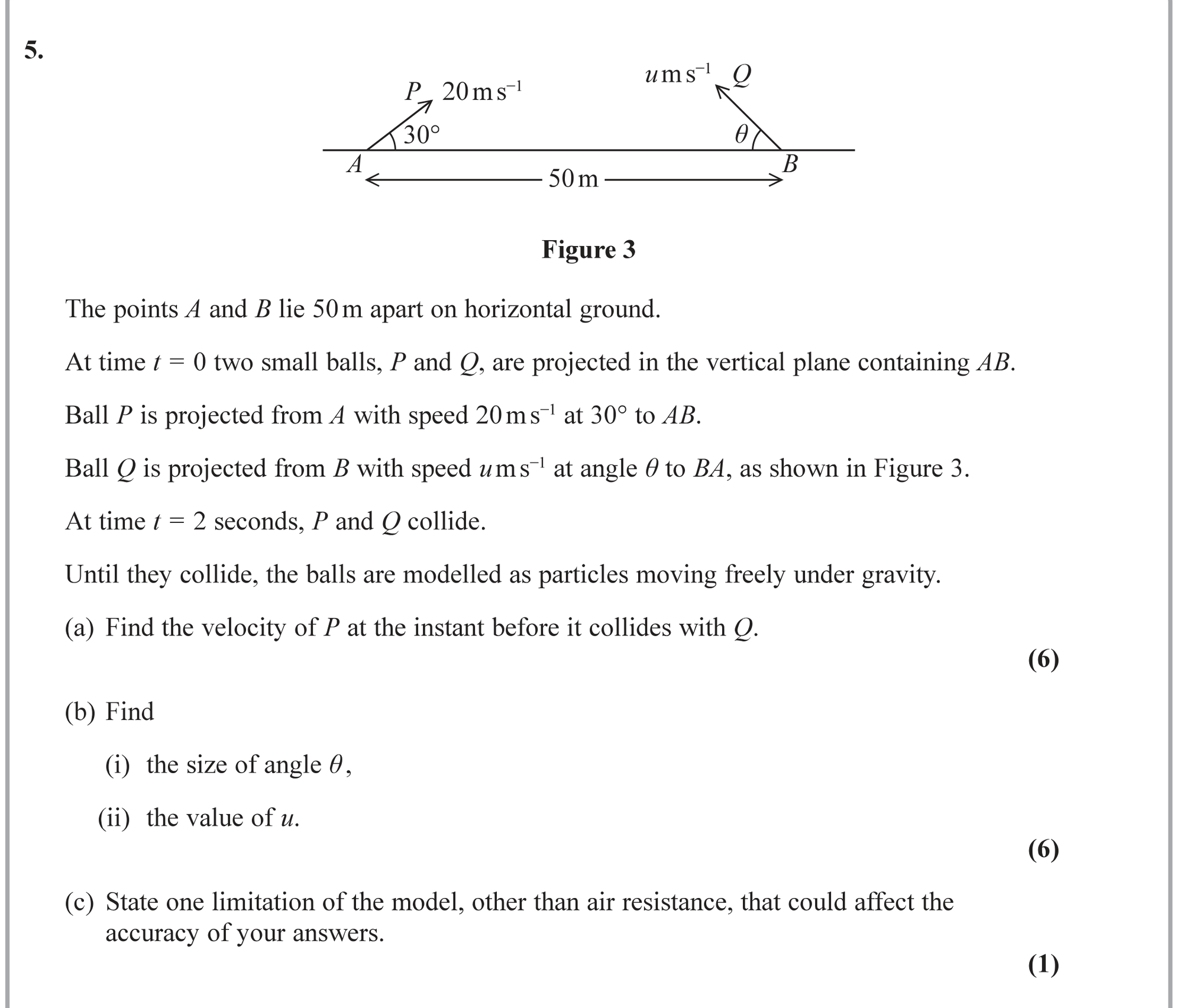 Question 10 — Projectiles — Edexcel June 2019