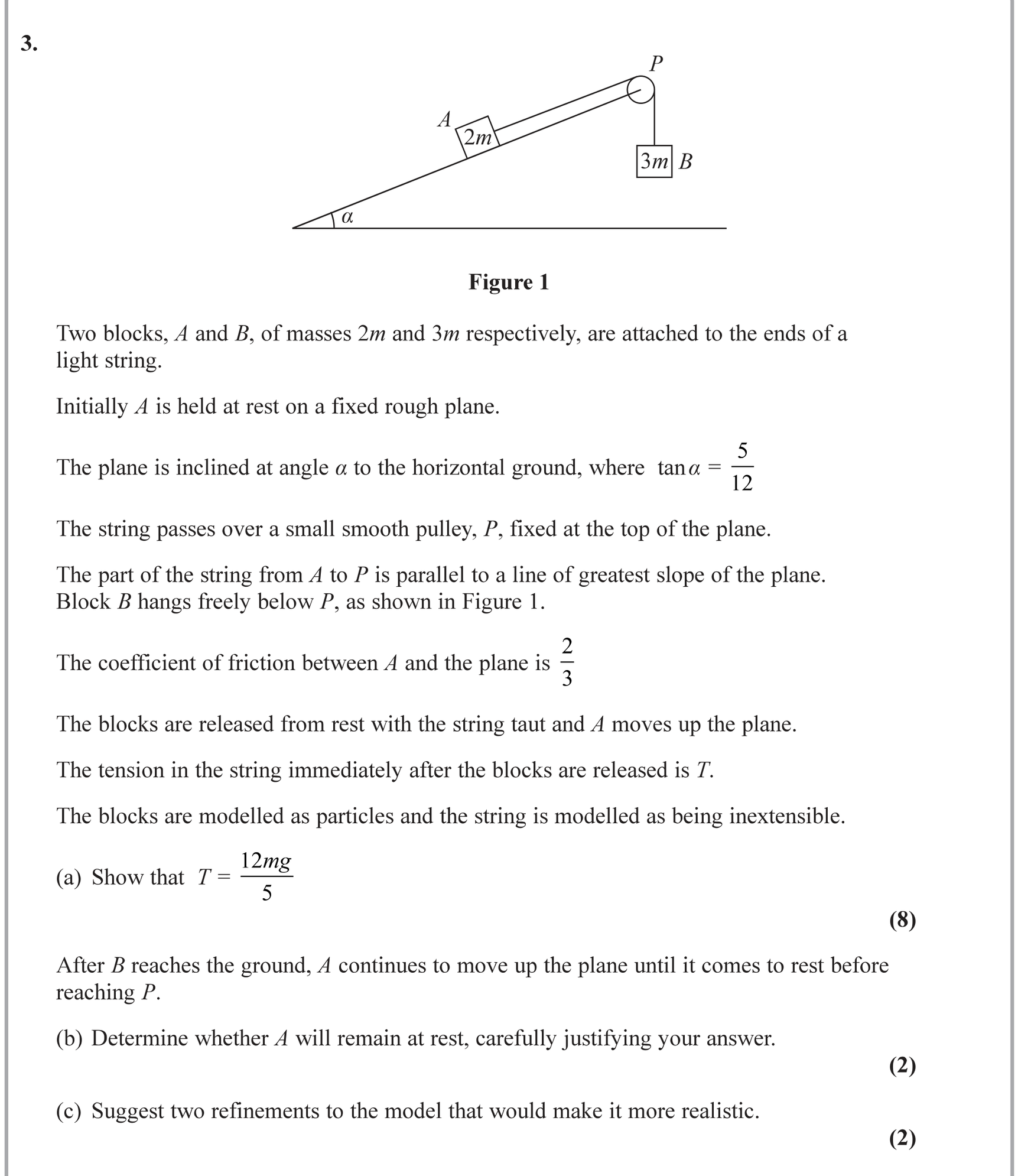 Question 8 — Forces and Friction, Pulleys — Edexcel June 2019