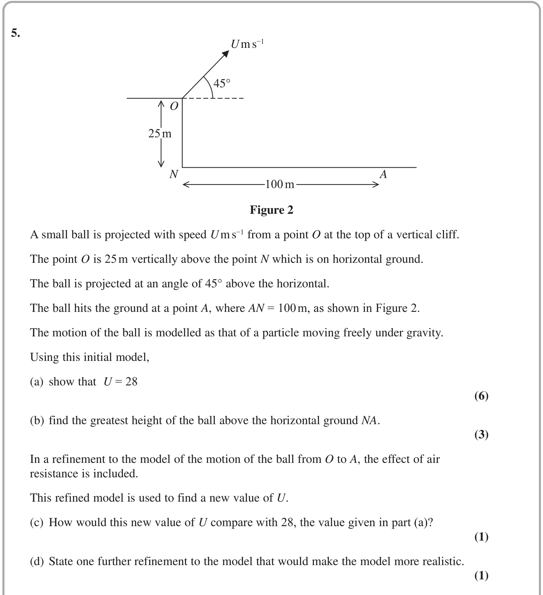 Question 10 — Projectiles — Edexcel October 2020