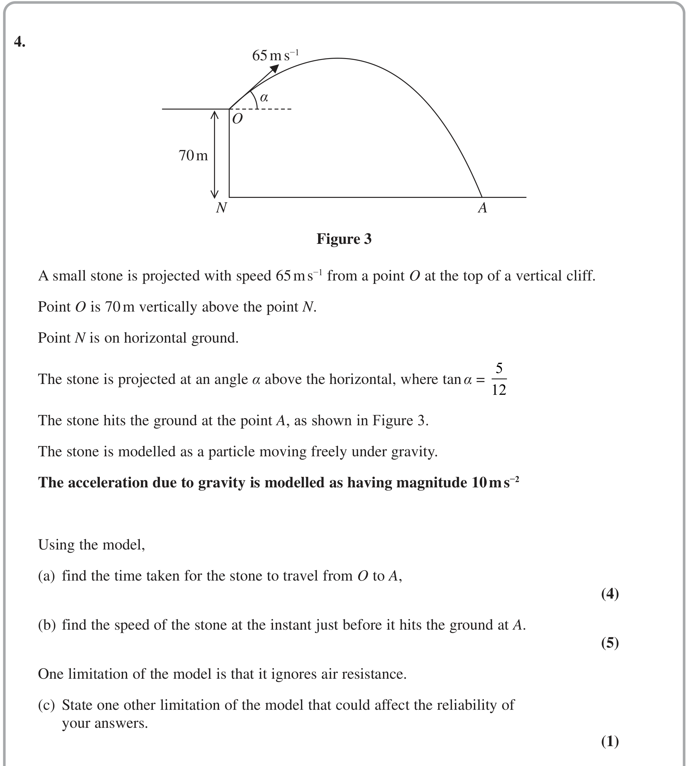 Question 10 — Projectiles — Edexcel October 2021
